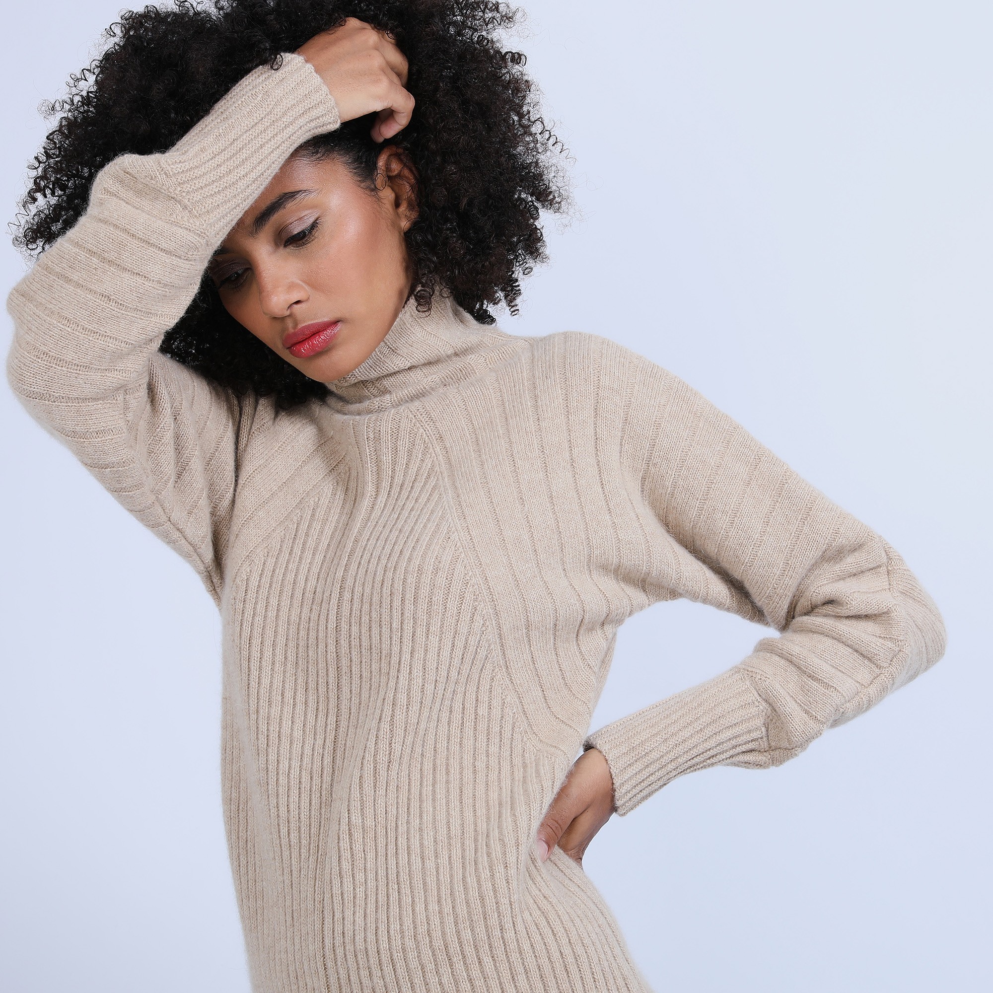 Pull col montant en laine & alpaga - Syllia 6620 greige - 13 Beige moyen