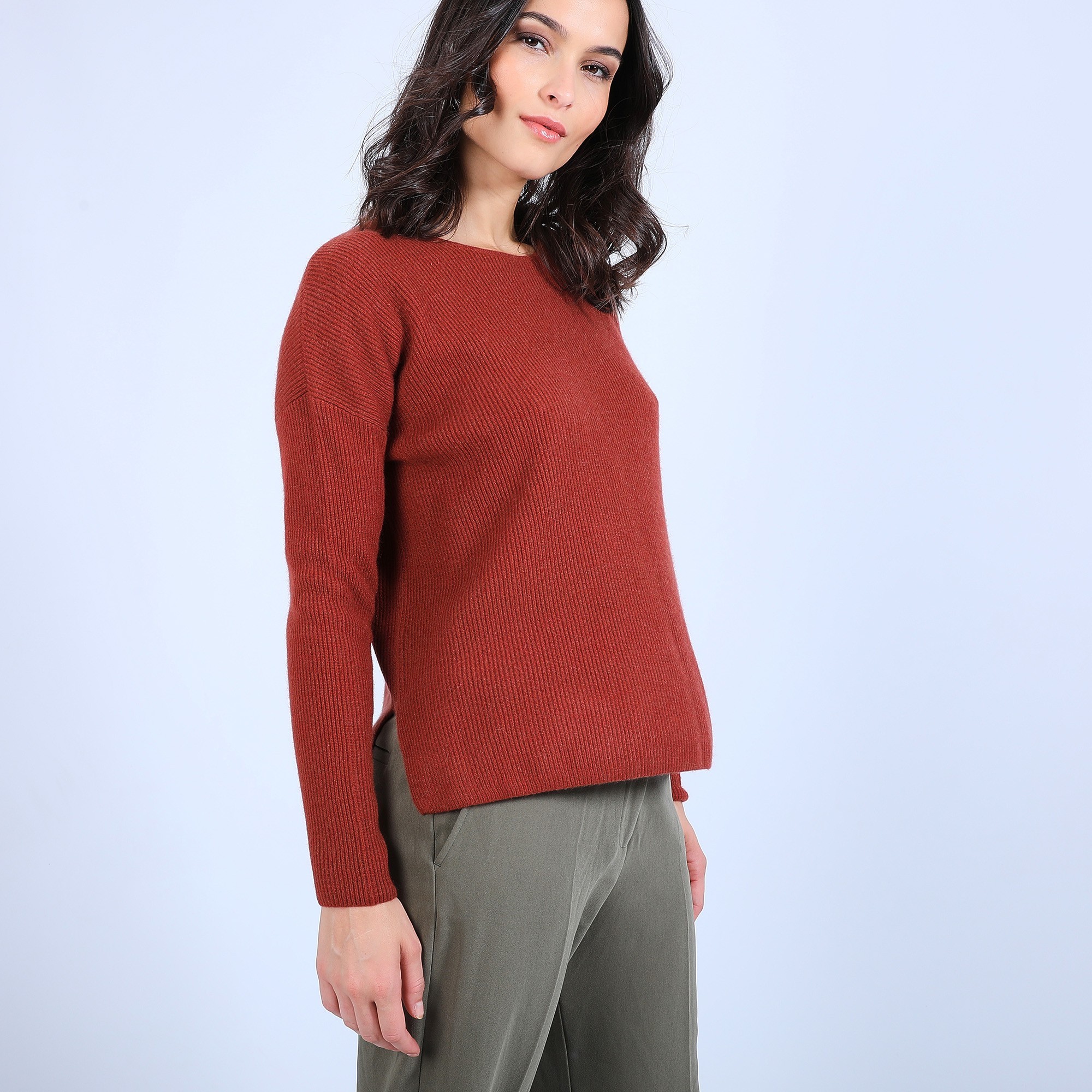 Pull col rond boutons arrière - Becky 6682 tomette - 46 Marron clair