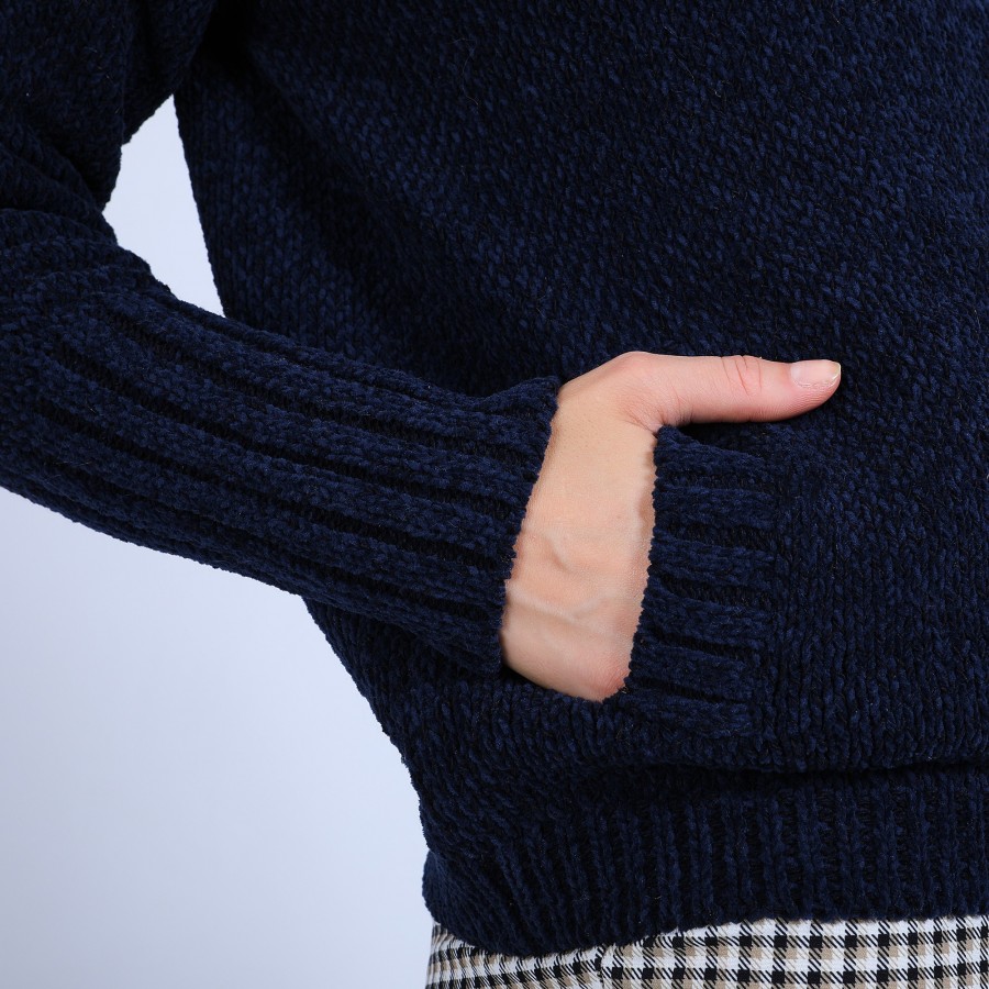 High-neck cardigan in wool and silk velour - Brésil