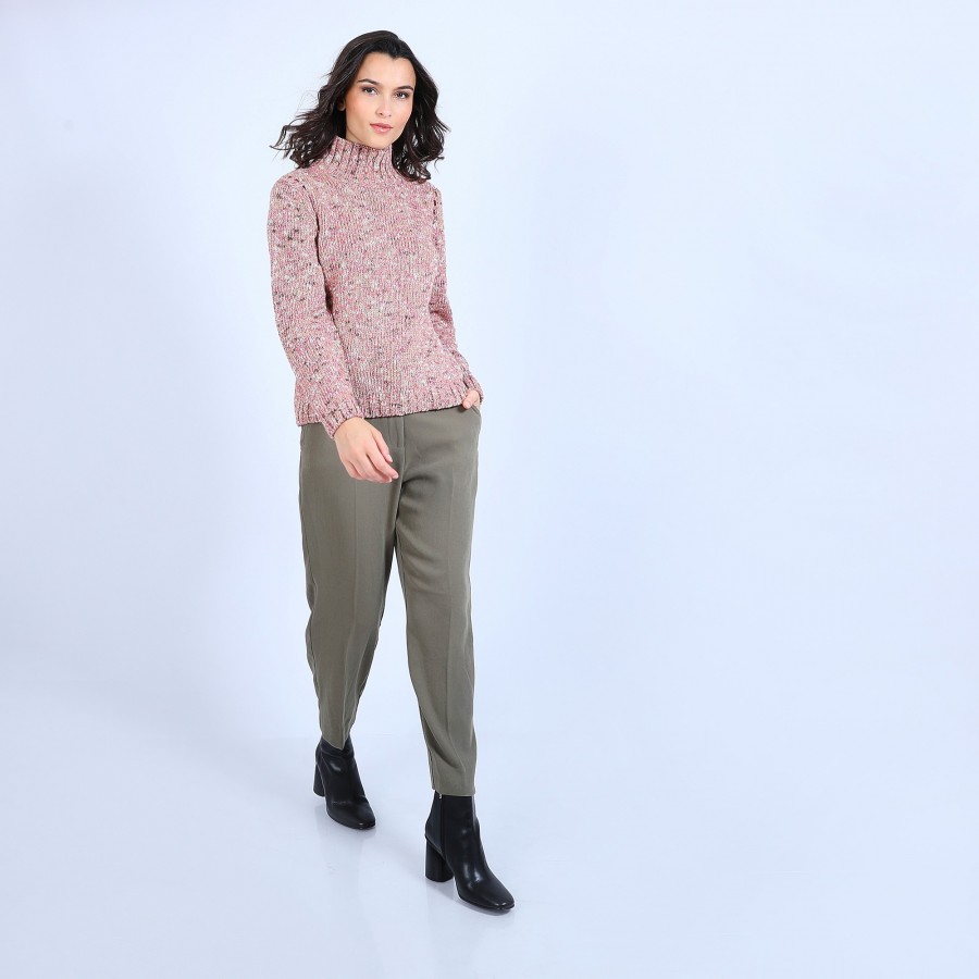 High-neck marled wool jumper - Papyrus