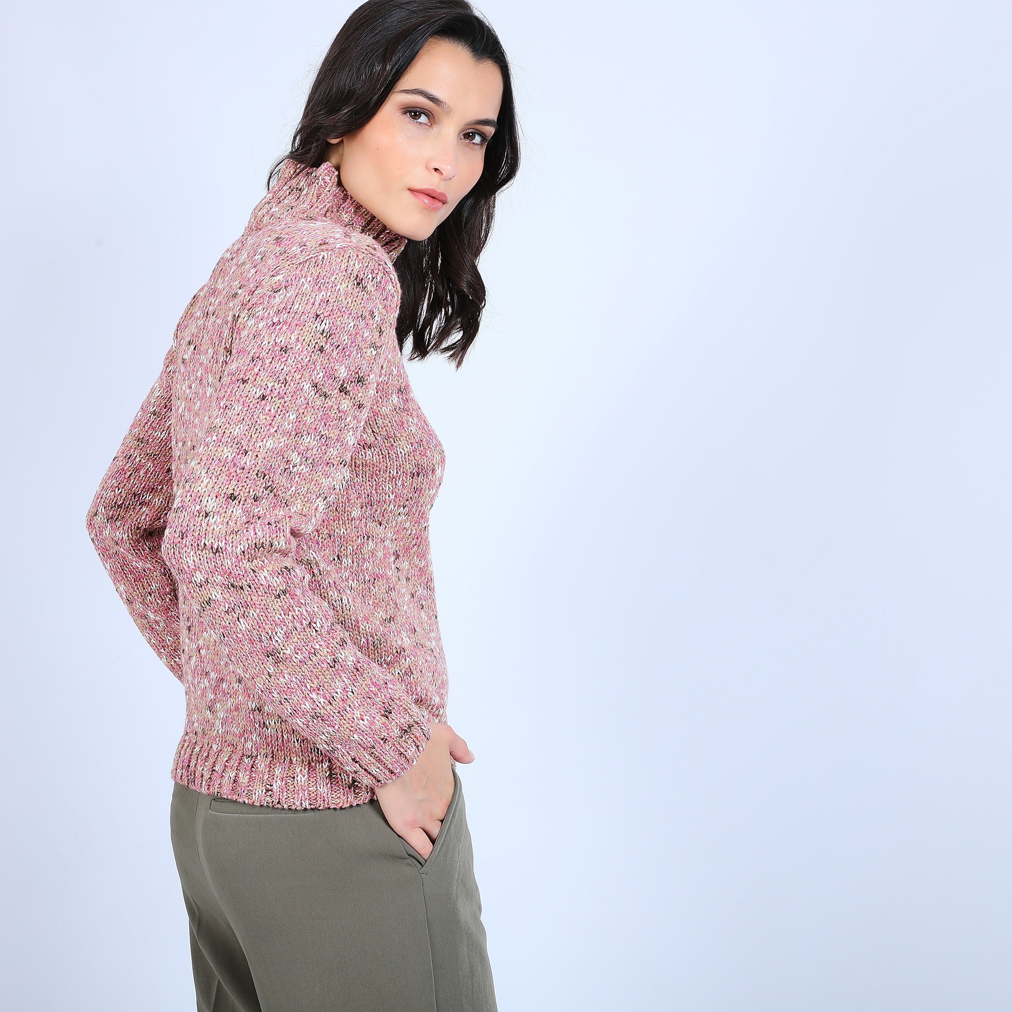 Pull col roulé chiné - Papyrus