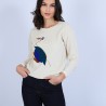 Pull en velours avec paon - Pavel 6756 greige multico - 13 Beige moyen