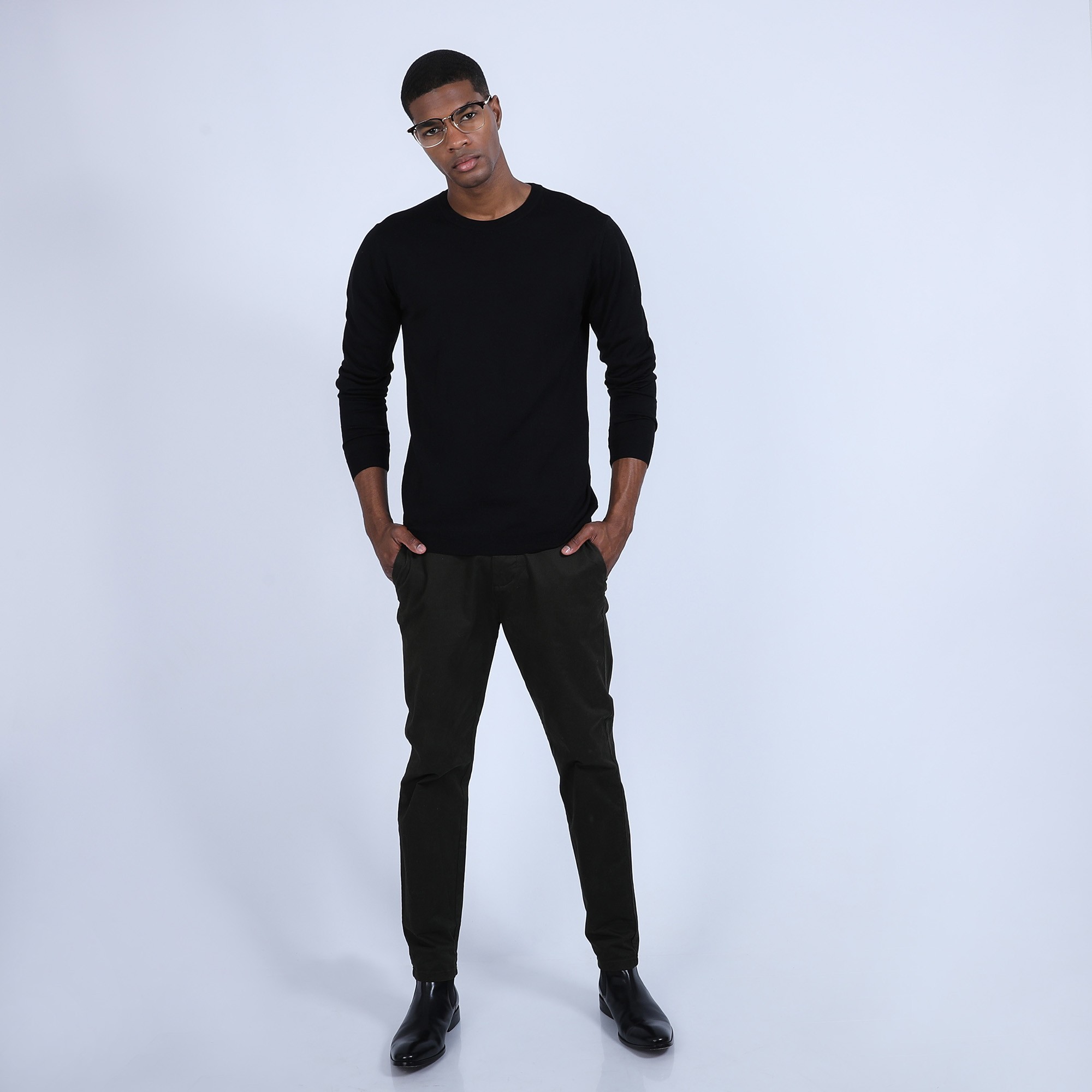Pull col rond en laine et soie - Barsam