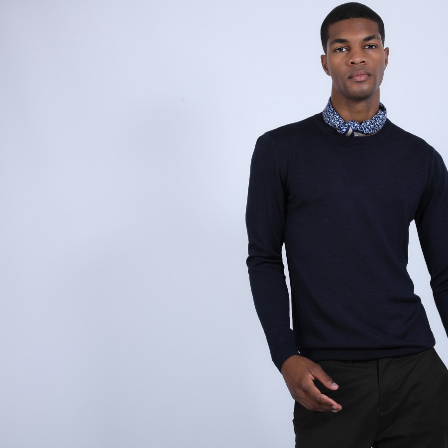 Pull col rond en laine et soie - Barsam