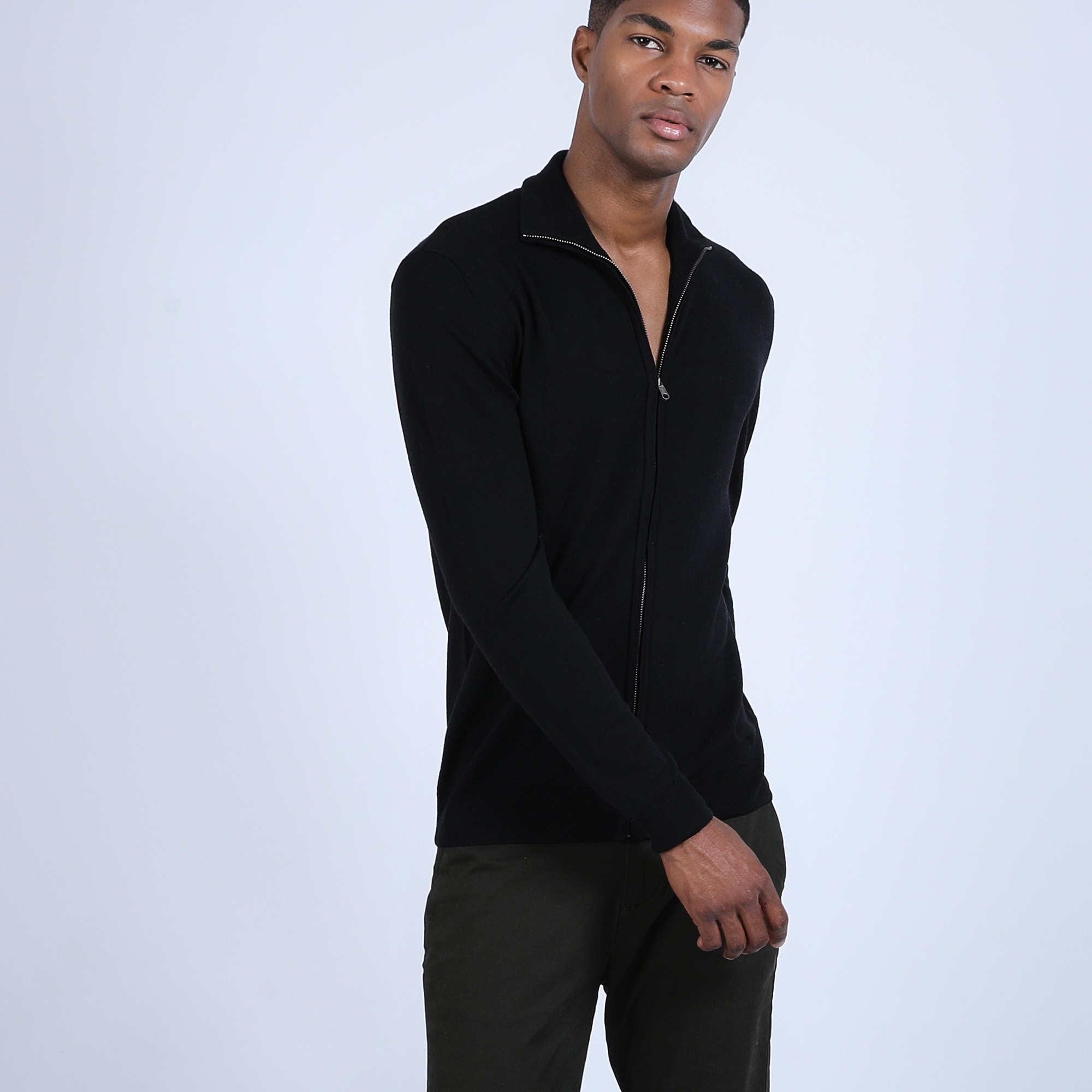 Gilet zippé en laine mérinos - Bastian 6610 noir - 01 Noir