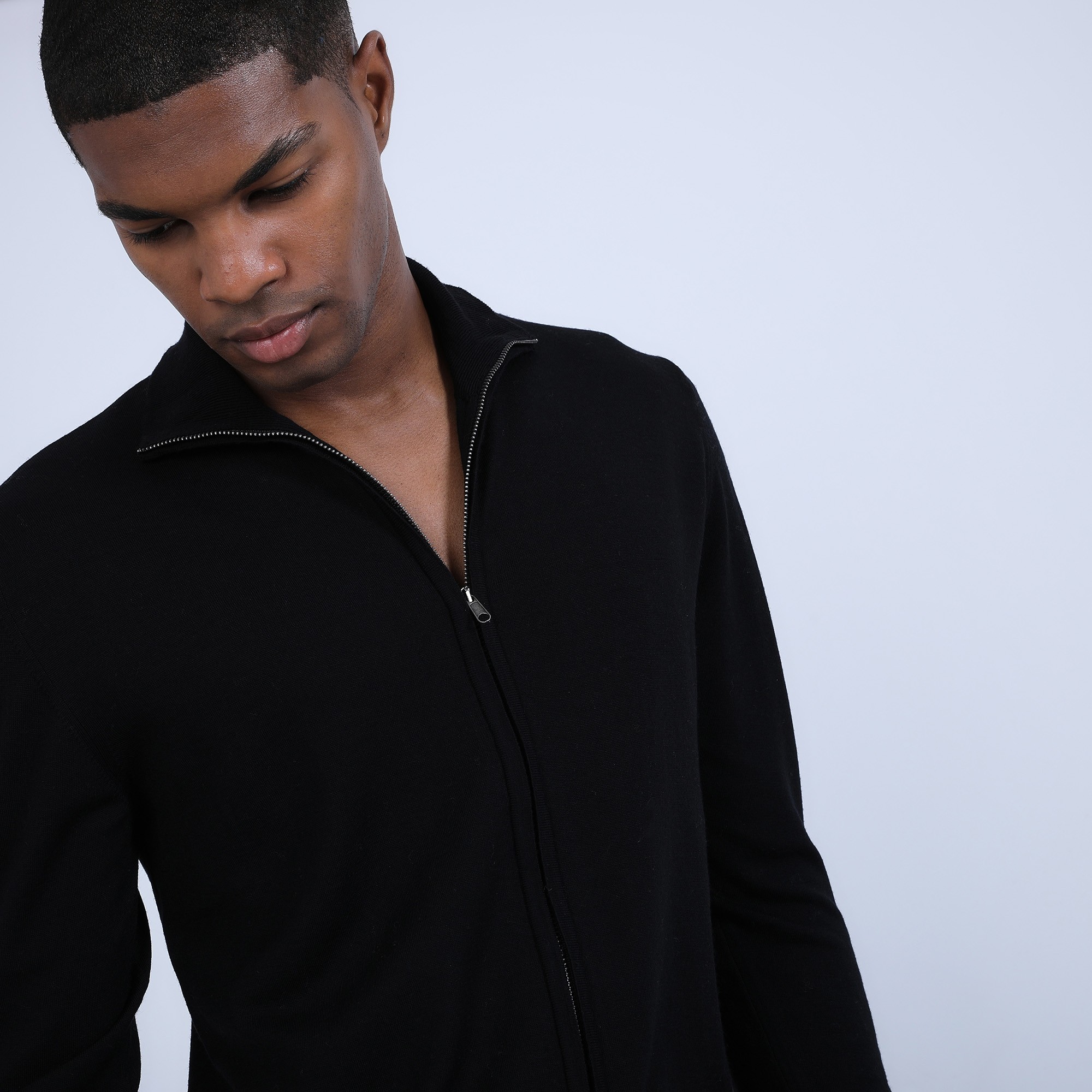 Gilet zippé en laine mérinos - Bastian 6610 noir - 01 Noir