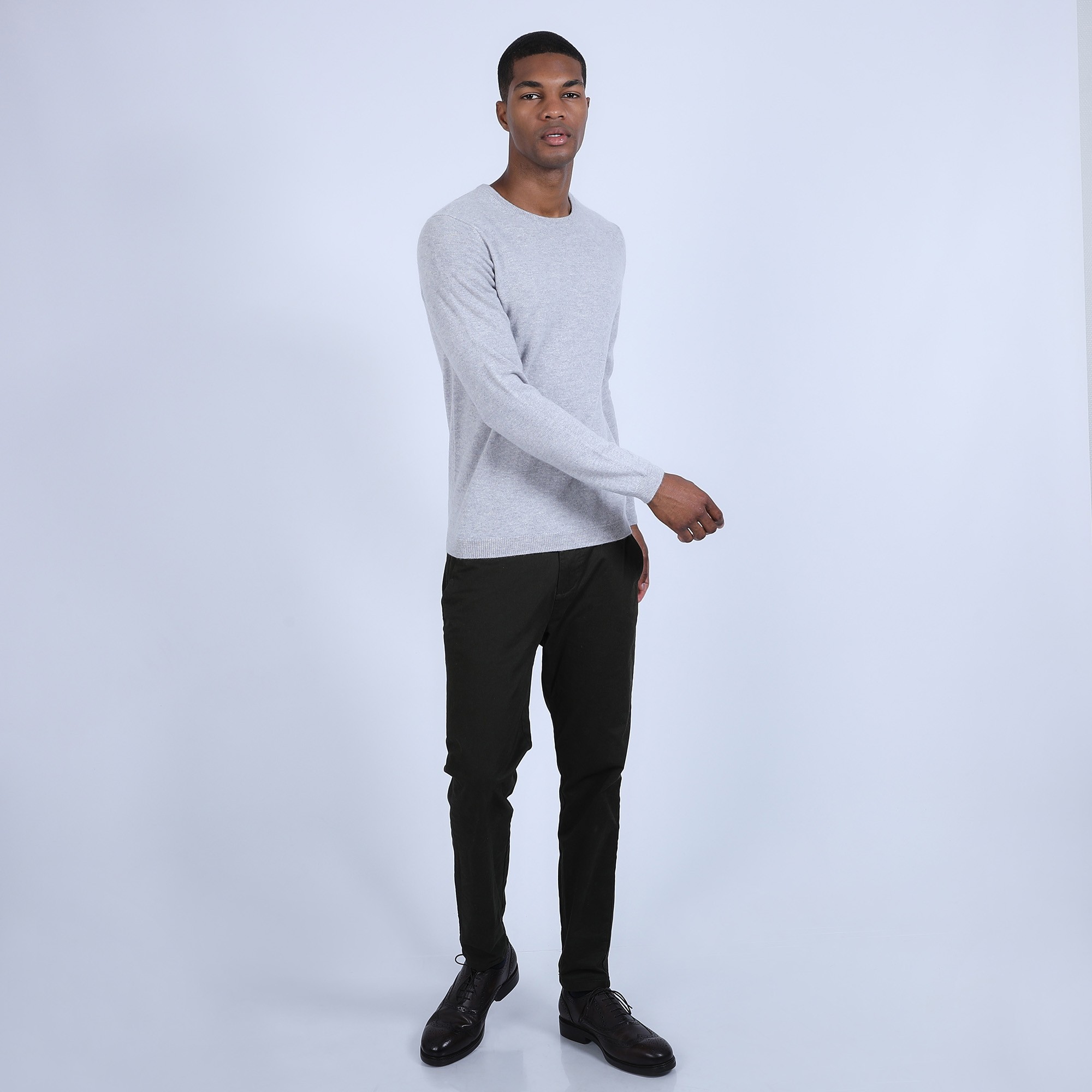Pull col rond en cachemire - Benoit 6612 gris clair - 11 Gris clair
