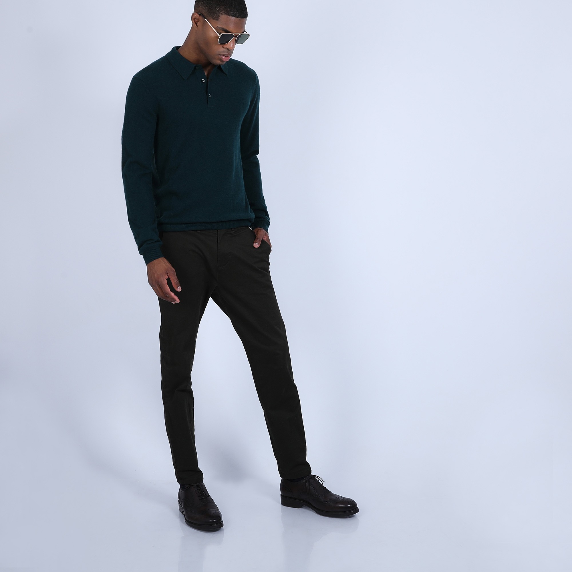 Pull col polo en cachemire - Billy 6642 emeraude - 21 Vert foncé