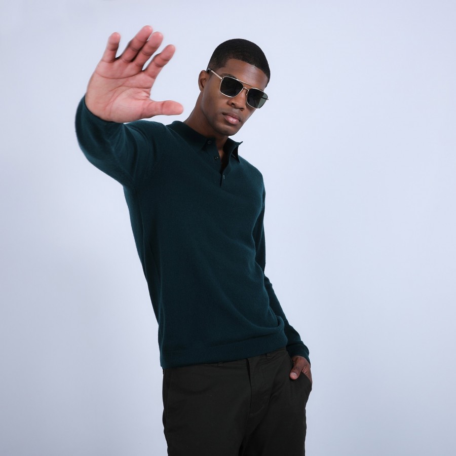 Jumper with polo collar in cashmere - Emerson