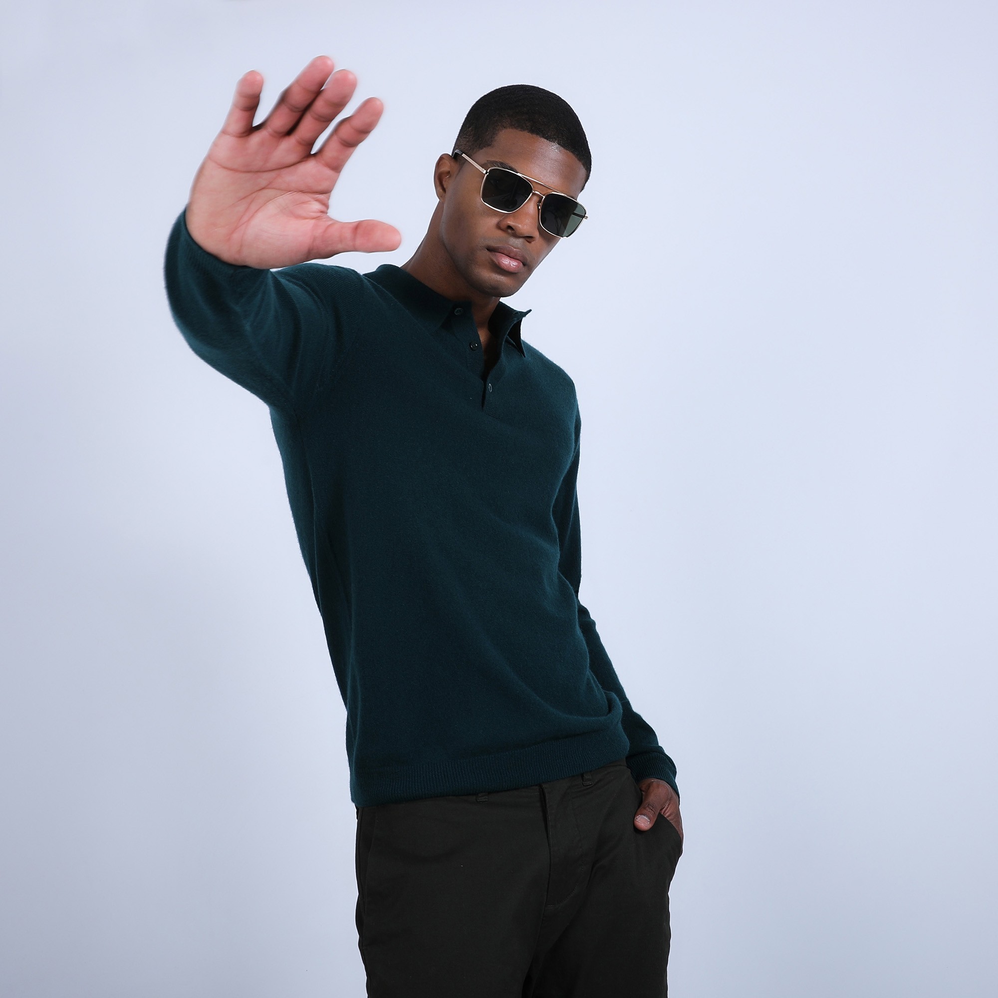 Pull col polo en cachemire - Billy 6642 emeraude - 21 Vert foncé