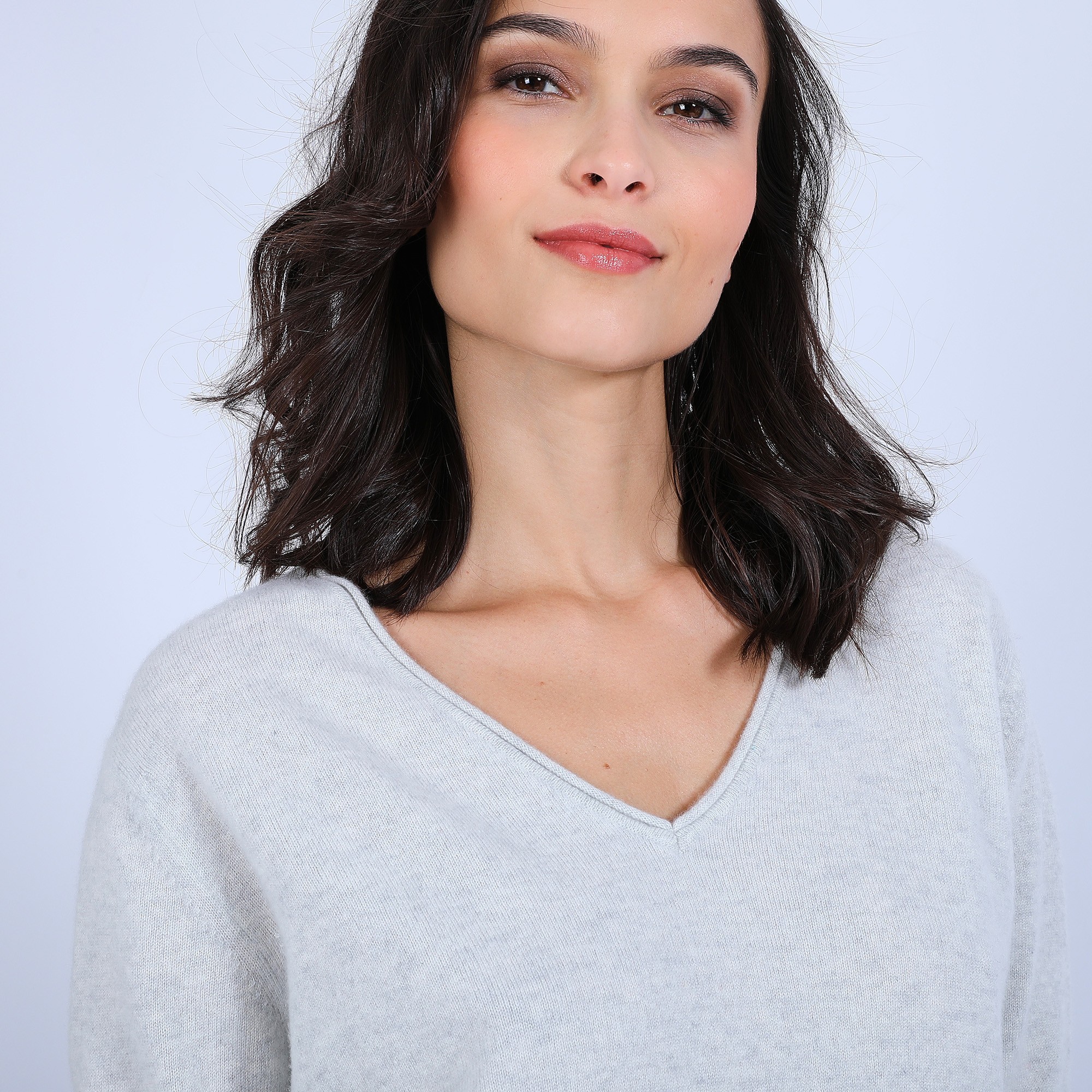 Pull col V en cachemire - Olga 6612 GRIS CLAIR - 11 gris clair
