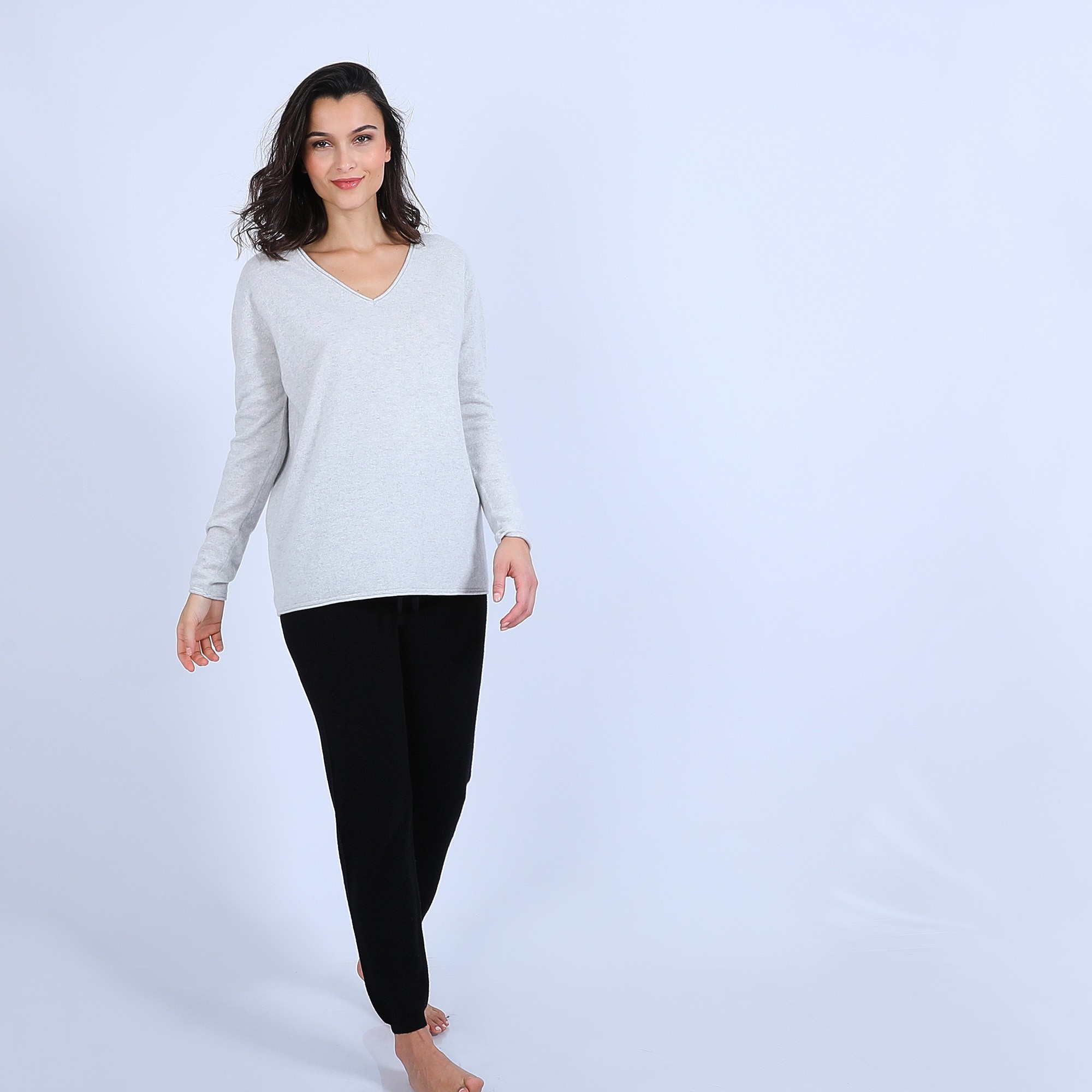 Pull col V en cachemire - Olga 6612 GRIS CLAIR - 11 gris clair