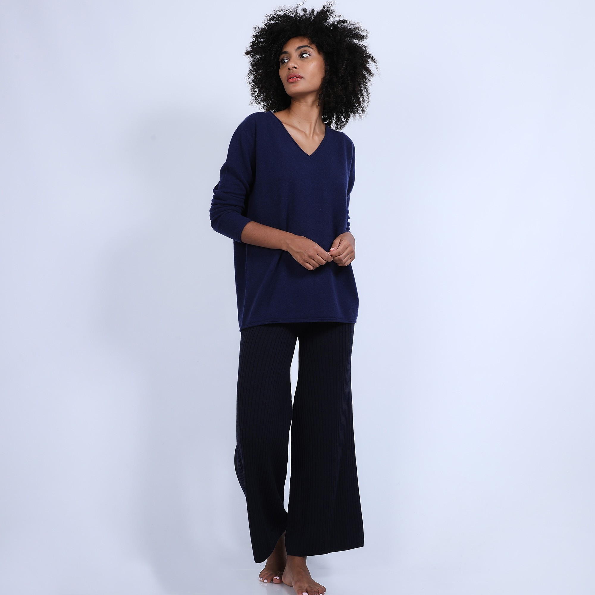 Pull col V en cachemire - Olga 6646 indigo - 75 bleu nuit