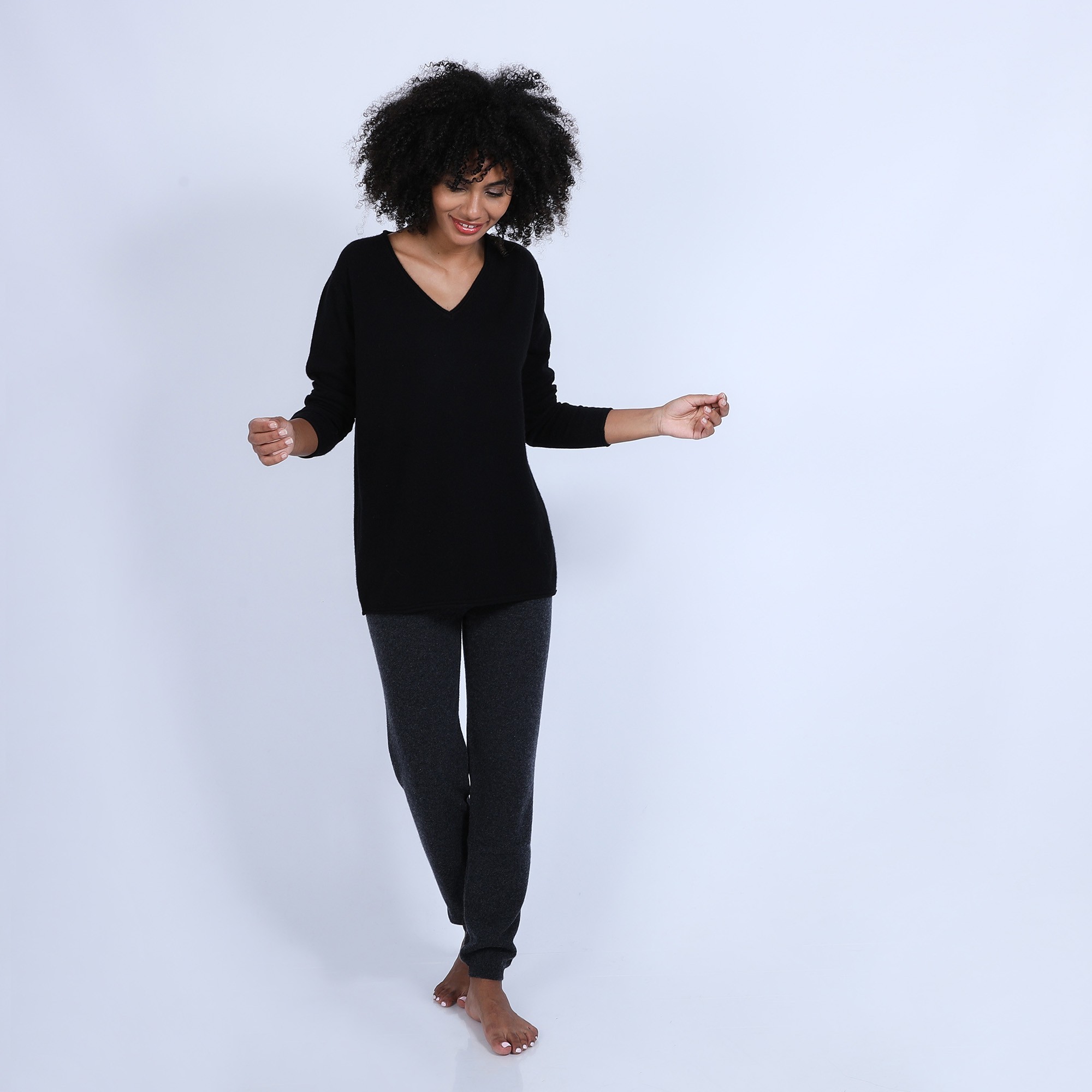 Pull col V en cachemire - Olga 6610 noir - 01 noir