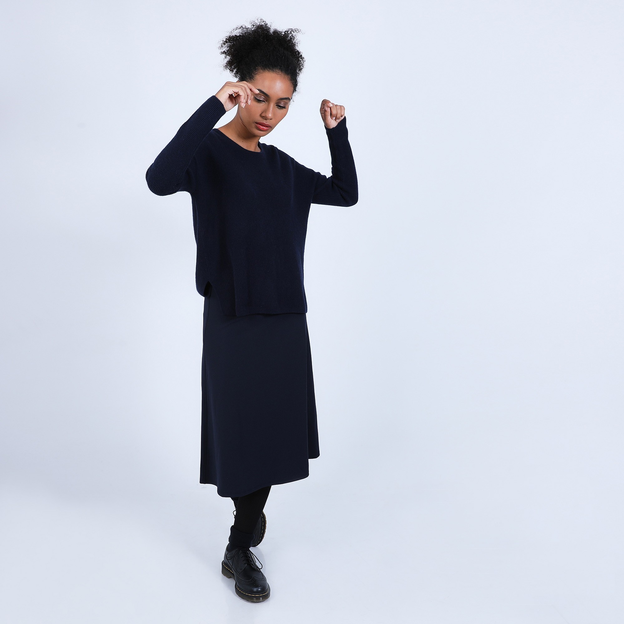 Pull col rond boutons arrière - Becky 6640 marine - 05 Bleu marine
