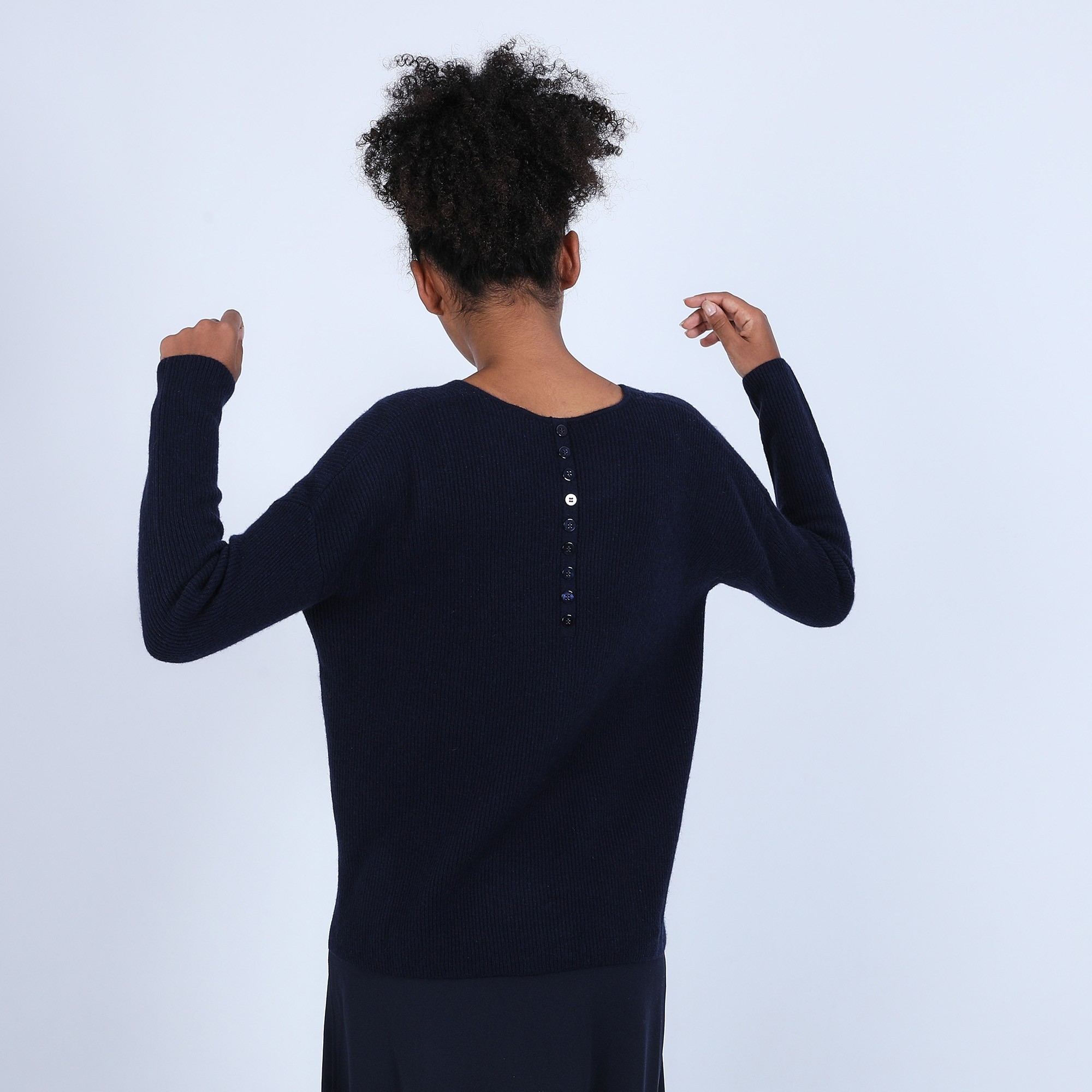 Pull col rond boutons arrière - Becky 6640 marine - 05 Bleu marine