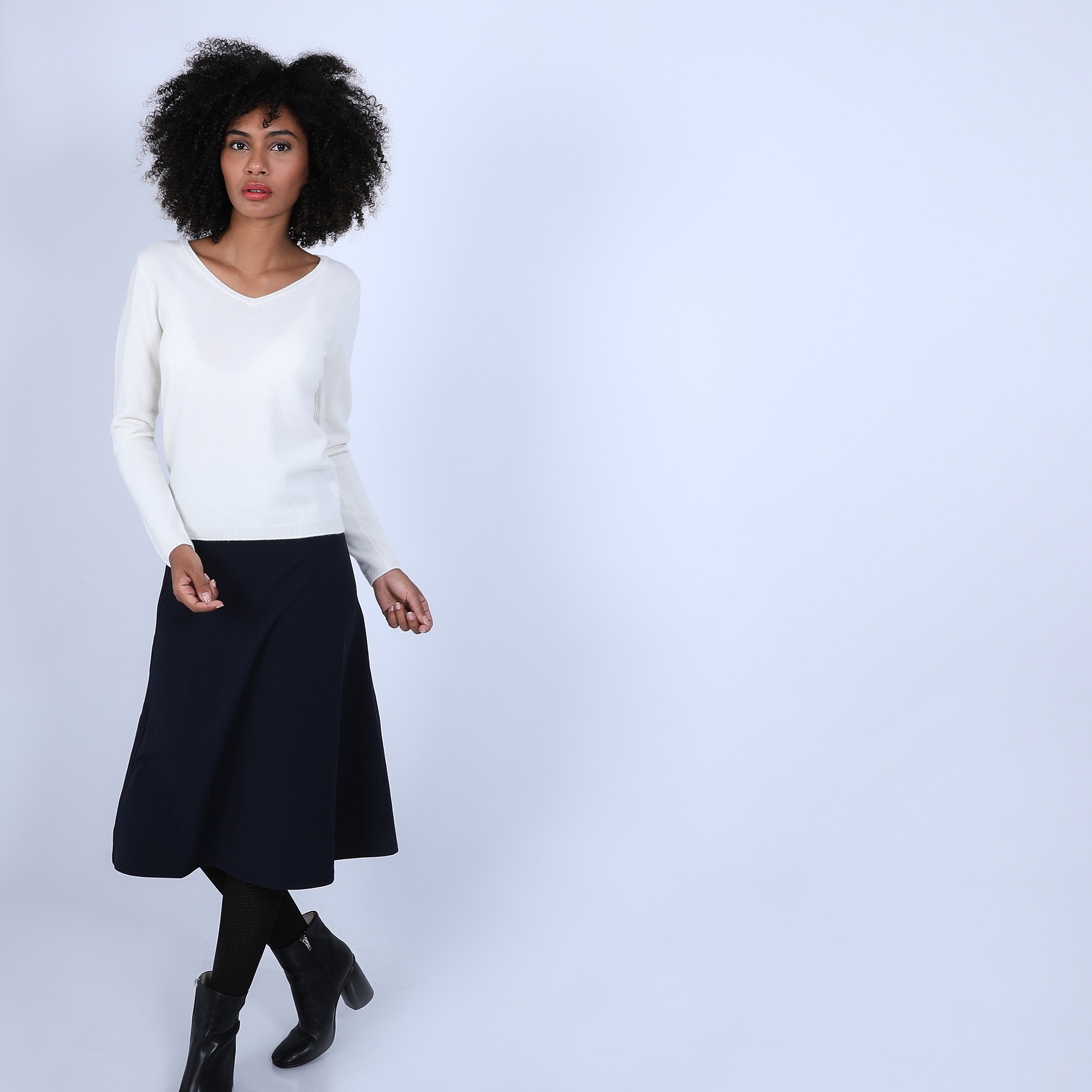 Pull col V en cachemire - Bijou 6601 ecru - 82 Ecru