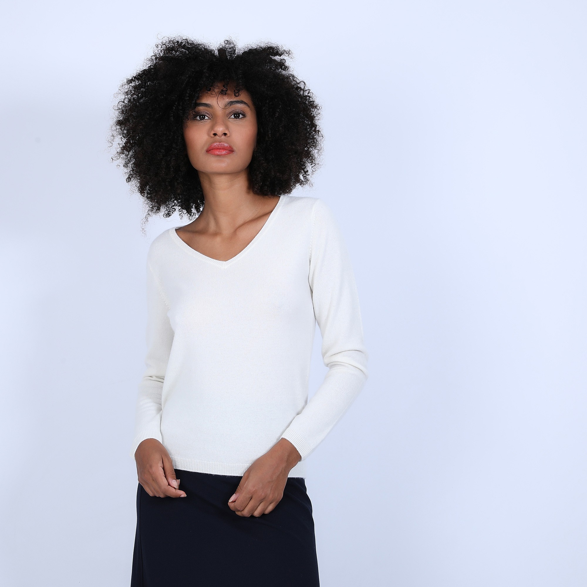 Pull col V en cachemire - Bijou 6601 ecru - 82 Ecru