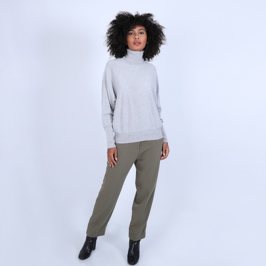 Suéter de cashmere com gola alta estilo Batwing - Bob