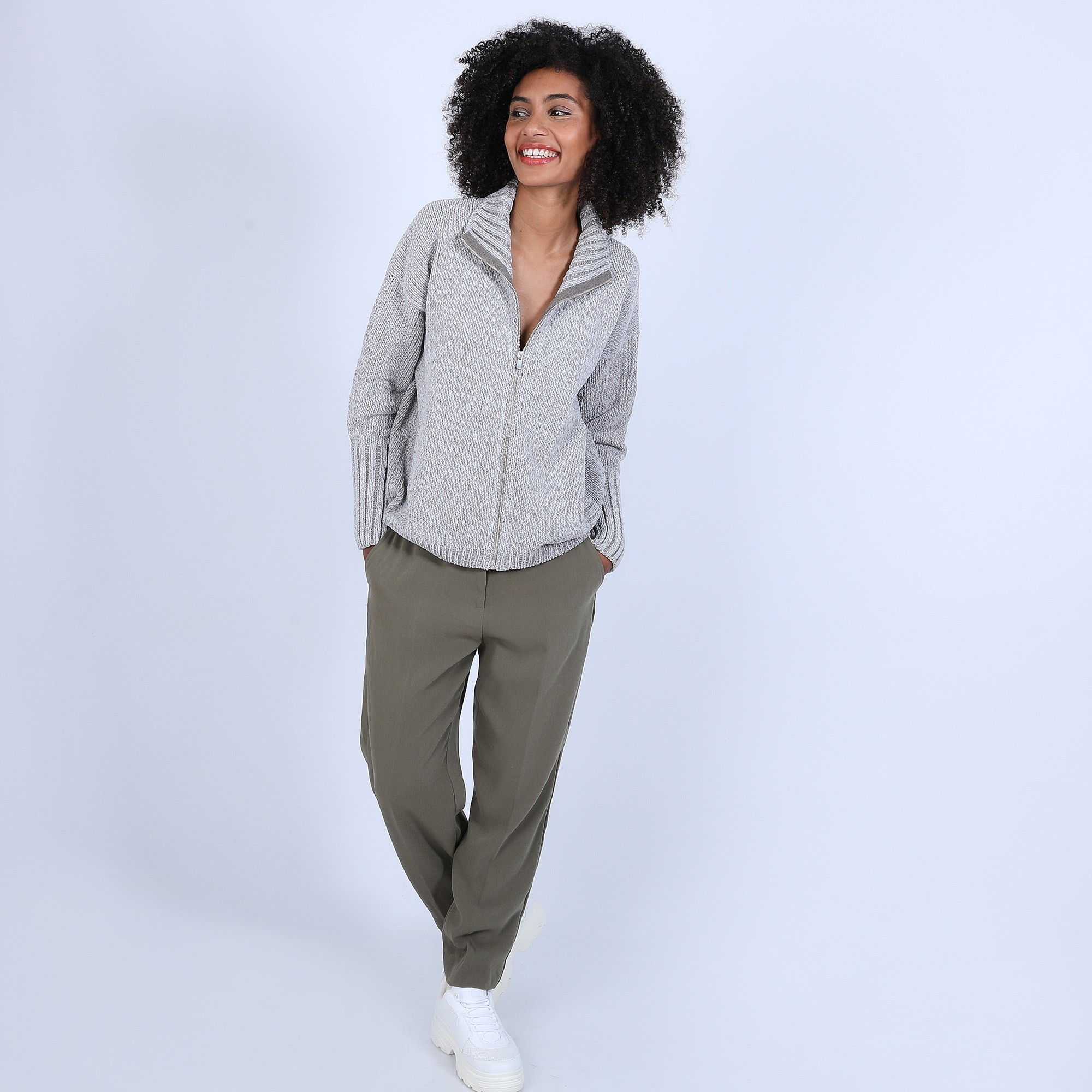 Gilet col montant en soie et laine velours - Bresil 6620 greige - 11 Gris clair 