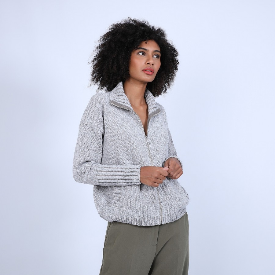 Gilet col montant en soie et laine velours - Bresil 6620 greige - 11 Gris clair 