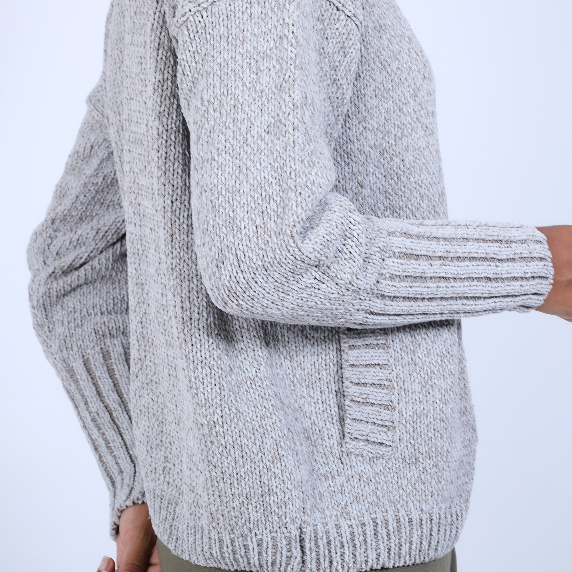 Gilet col montant en soie et laine velours - Bresil 6620 greige - 11 Gris clair 