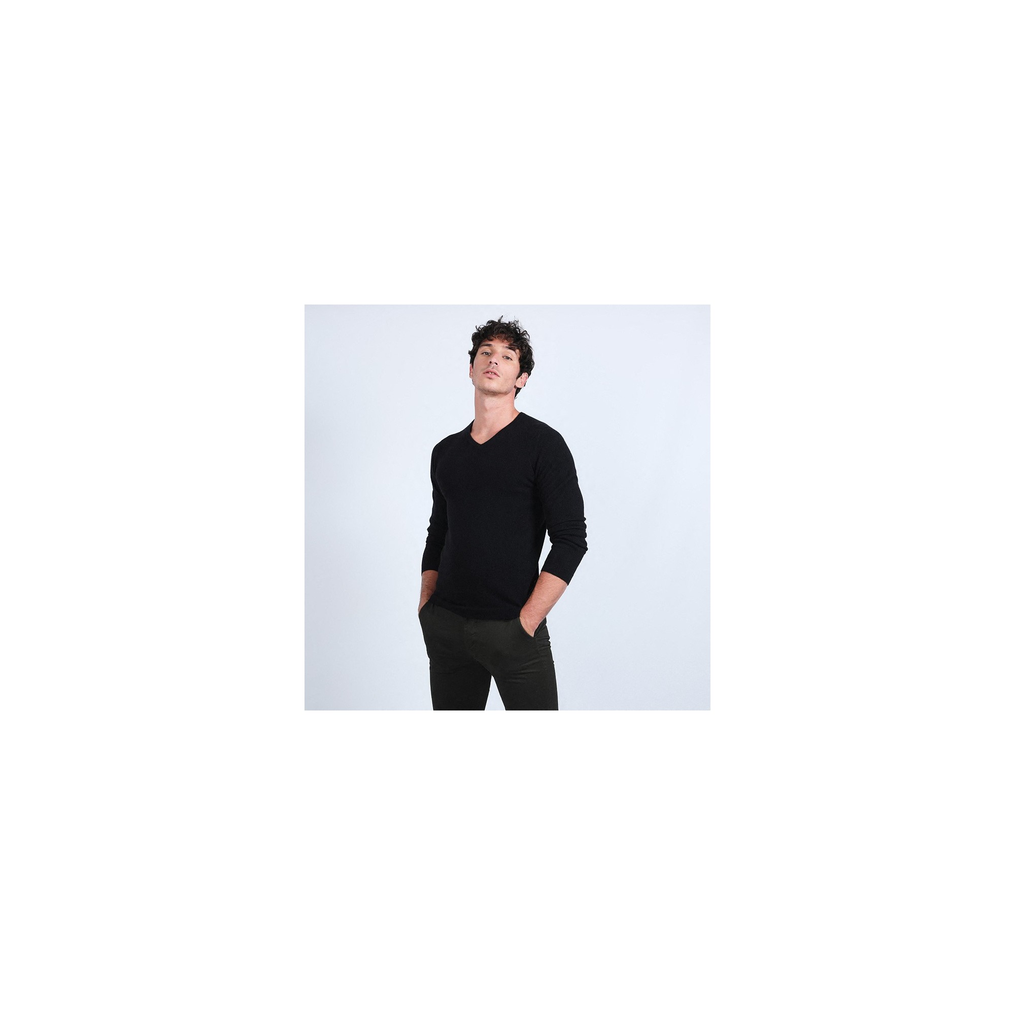 Pull col V en cachemire - Benjamin 6610 noir - 01 noir