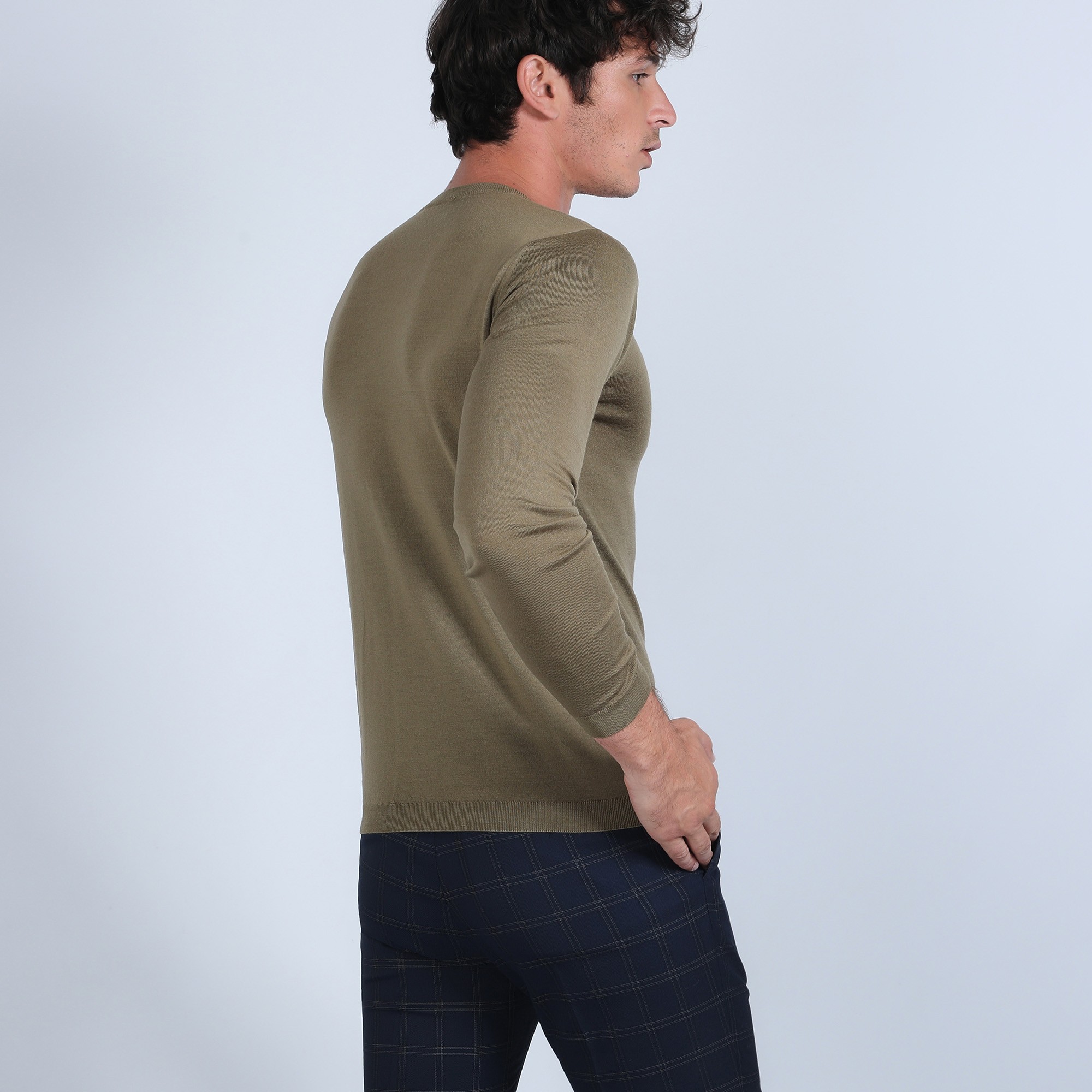 Pull col V en laine mérinos - Badyss 6650 kaki -83 kaki