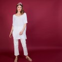 T-shirt long en lin flammé - Bil 6800 blanc - 02 Blanc