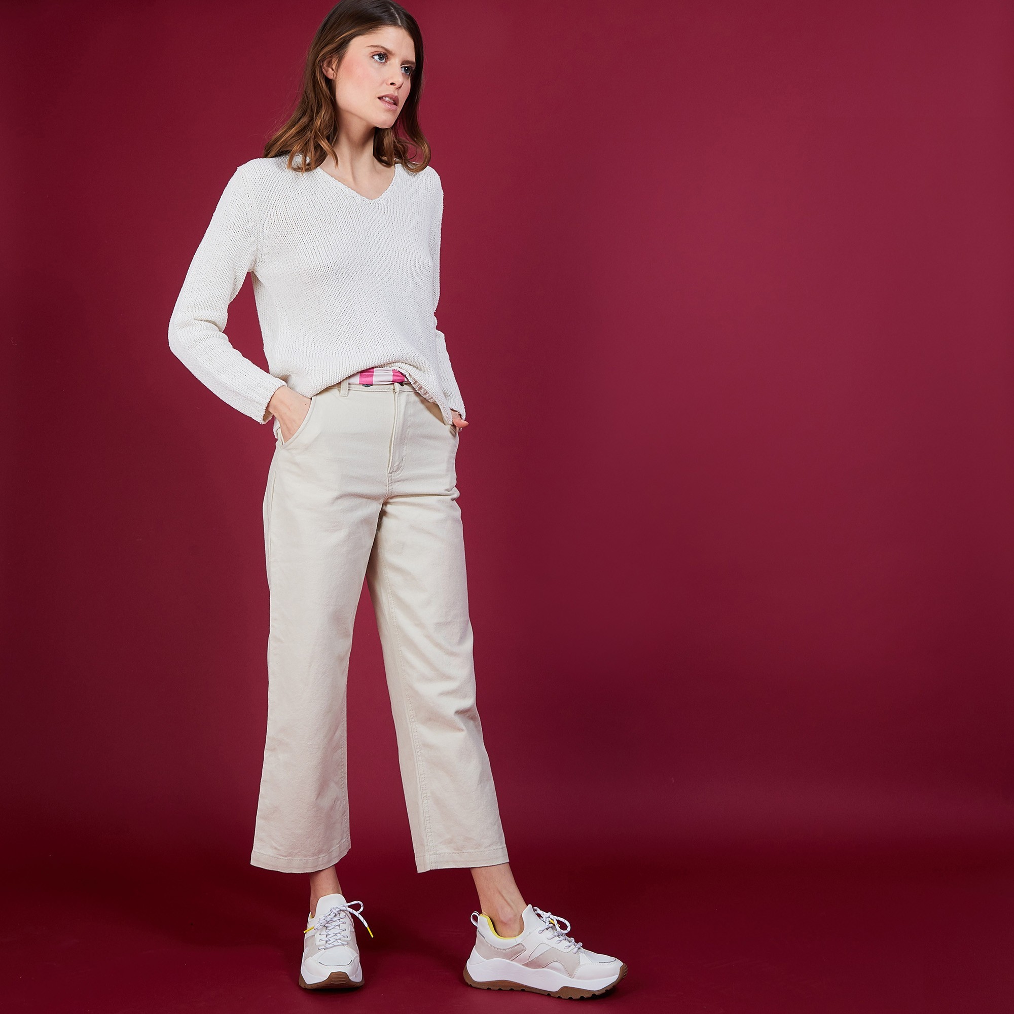 BLOVIS - PULL COL V  SOIE LAINE ET COTON