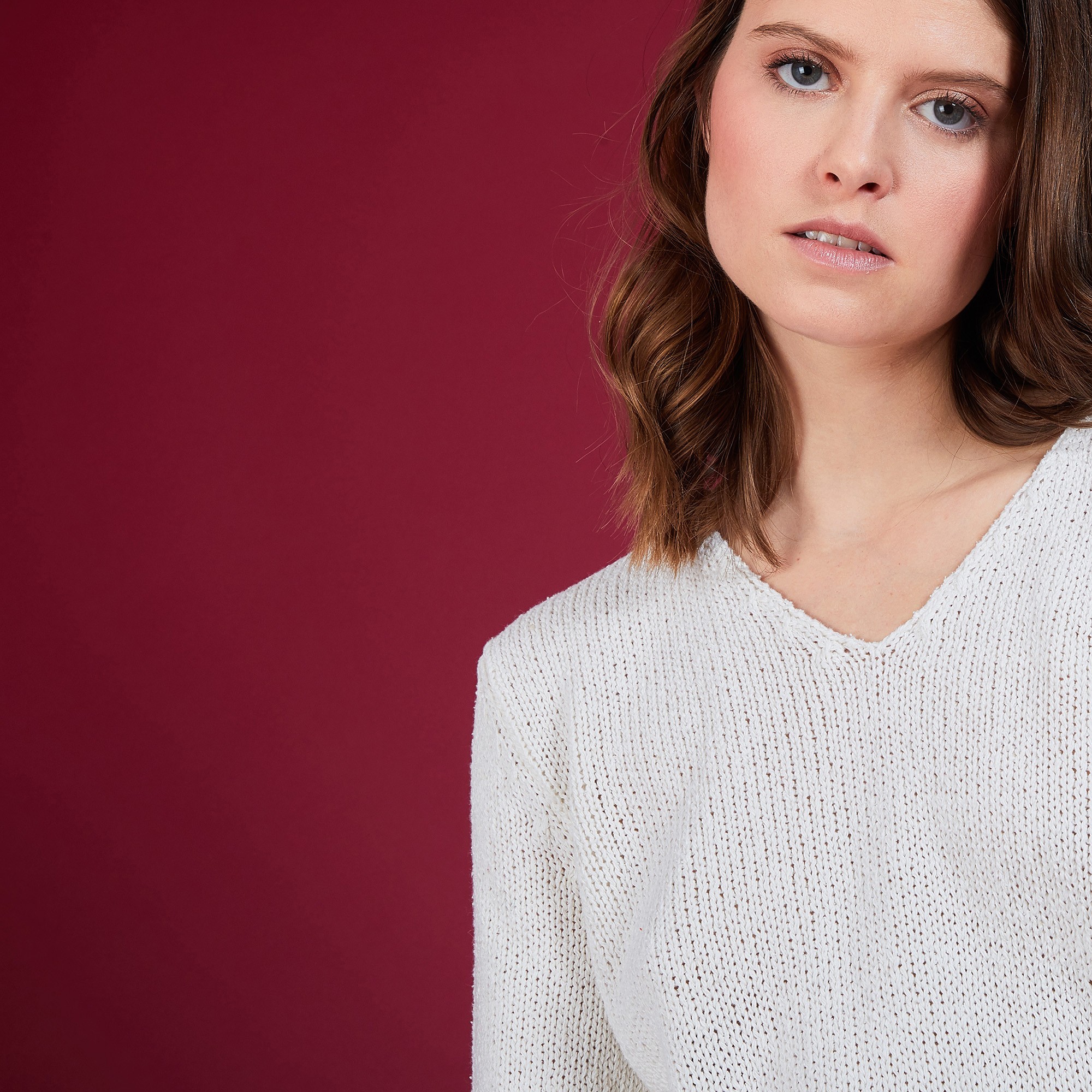 BLOVIS - PULL COL V  SOIE LAINE ET COTON