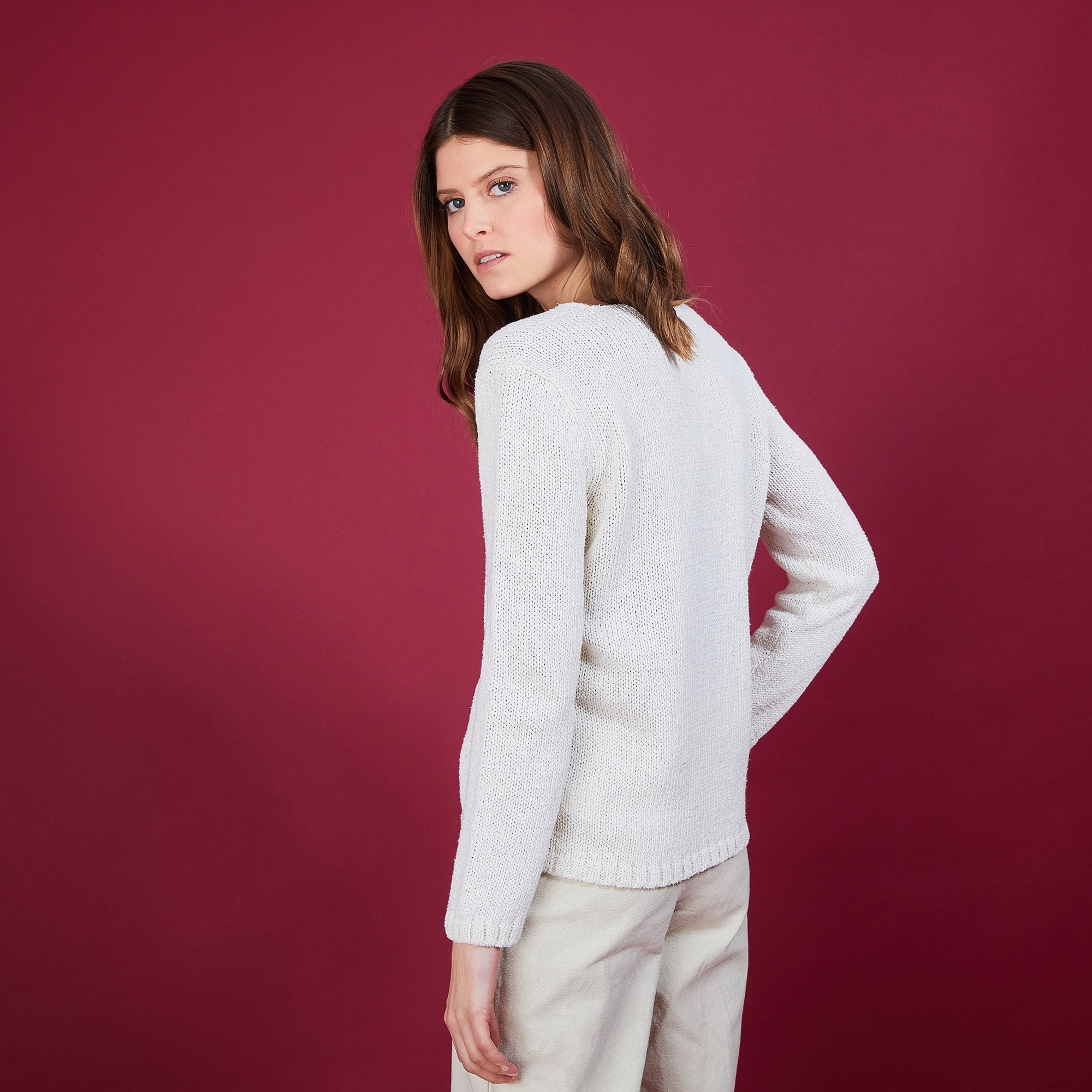 BLOVIS - PULL COL V  SOIE LAINE ET COTON