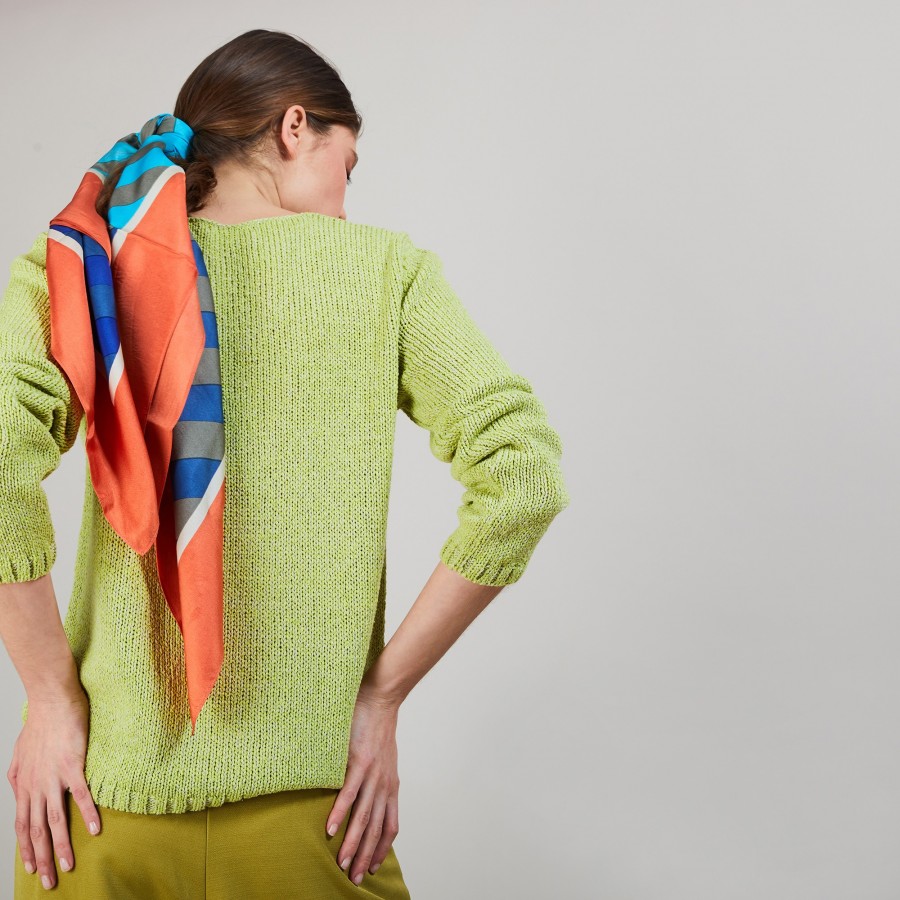 Cotton and wool silk V-neck sweater - Blovis