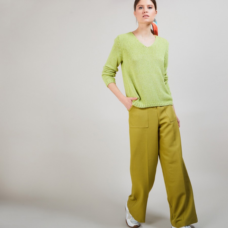 Cotton and wool silk V-neck sweater - Blovis