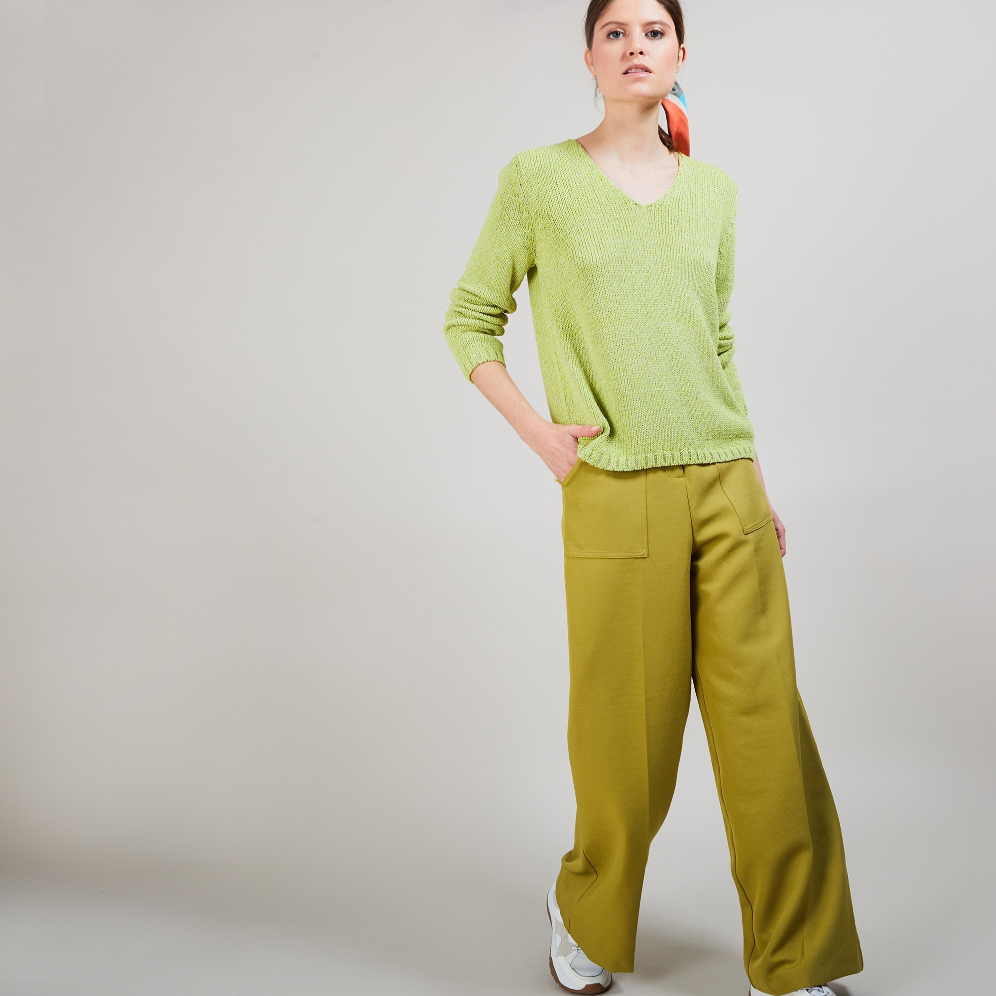 BLOVIS - PULL COL V  SOIE LAINE ET COTON