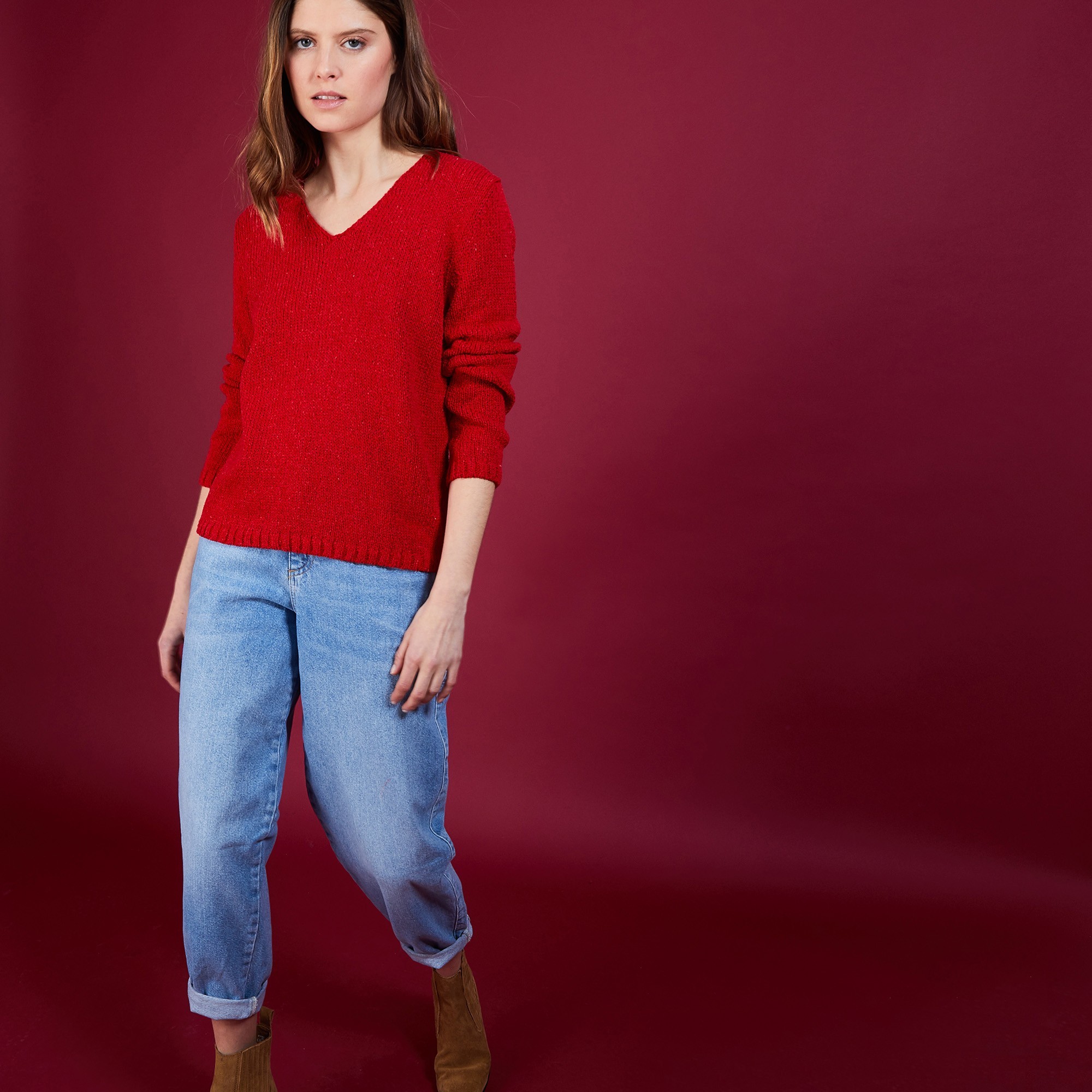 BLOVIS - PULL COL V  SOIE LAINE ET COTON