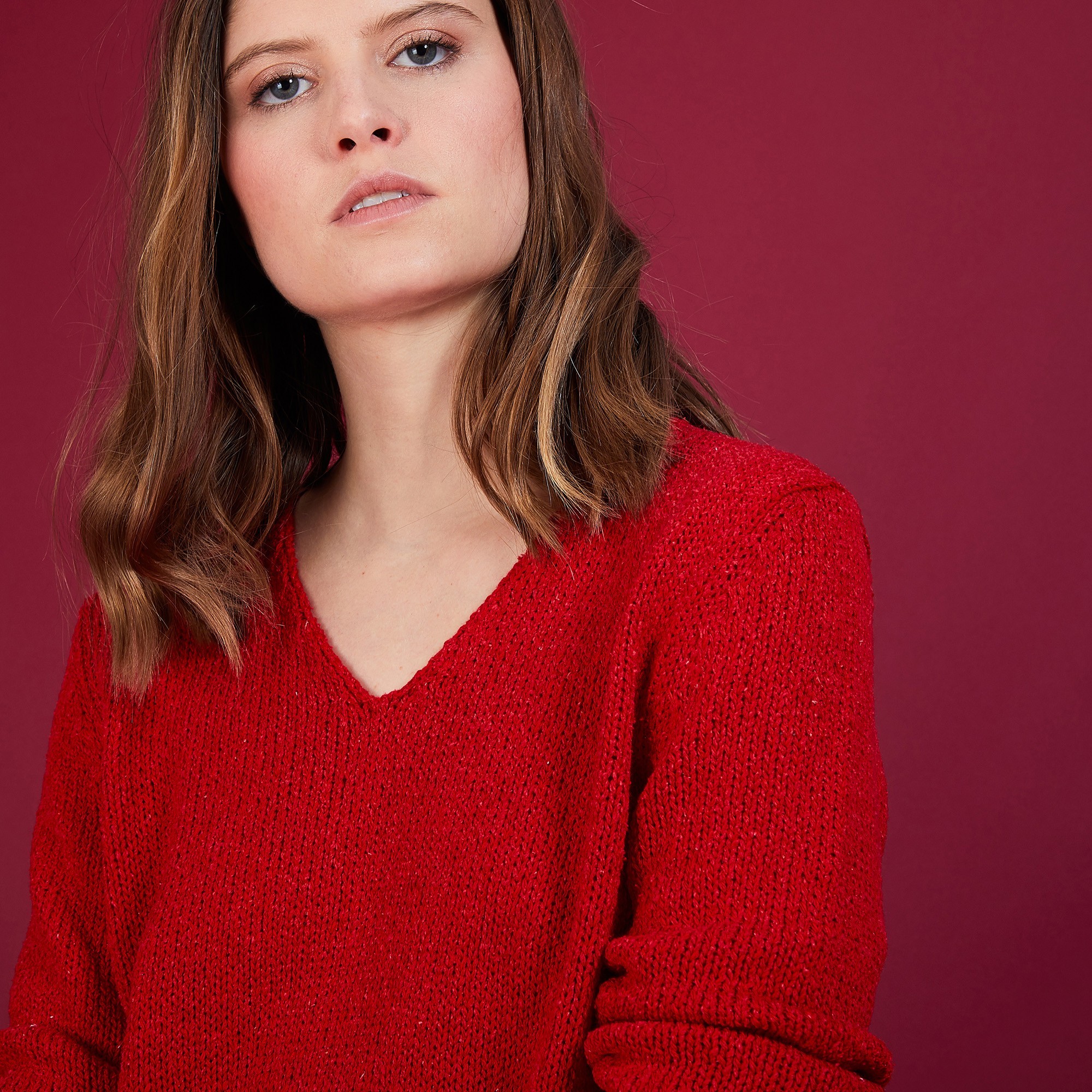 BLOVIS - PULL COL V  SOIE LAINE ET COTON