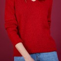 Pull col V en soie coton et laine - Blovis 6880 pavot - 52 Rouge