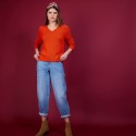 Pull col V en soie coton et laine - Blovis 6883 flamine - 15 Orange