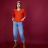 Pull col V en soie coton et laine - Blovis 6883 flamine - 15 Orange
