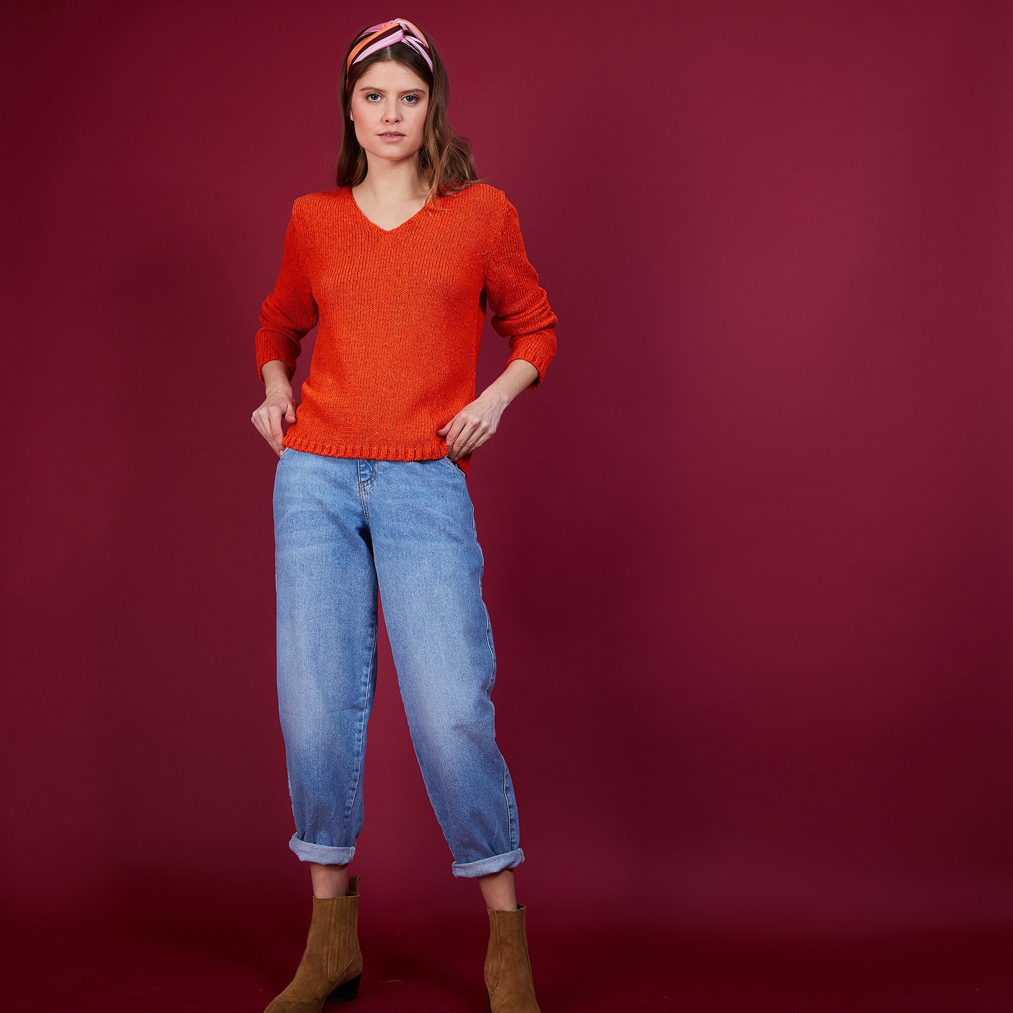 BLOVIS - PULL COL V  SOIE LAINE ET COTON