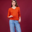 Pull col V en soie coton et laine - Blovis 6883 flamine - 15 Orange