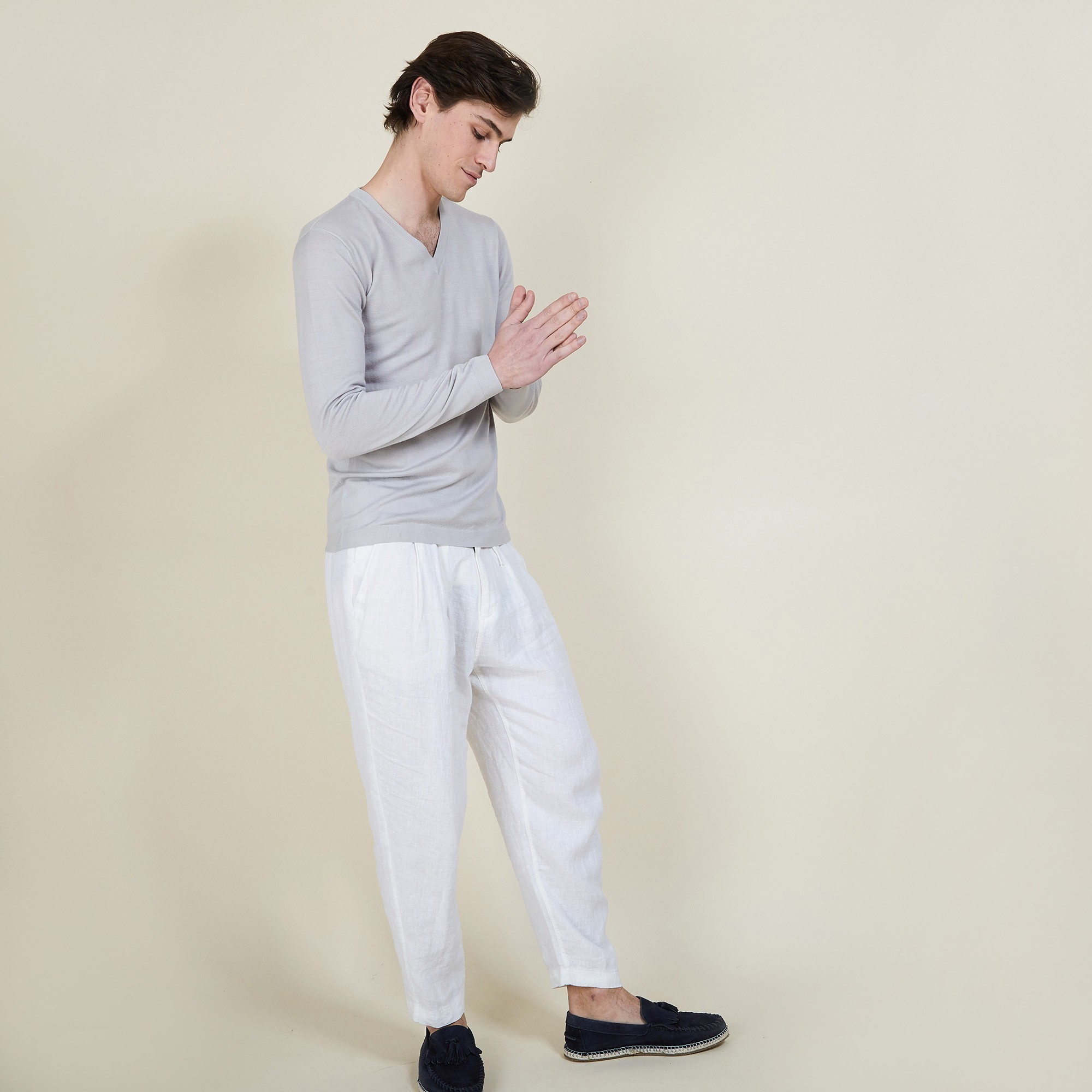 Pull col V en 100% laine mérinos - Badyss 6811 gris clair - 11 Gris clair