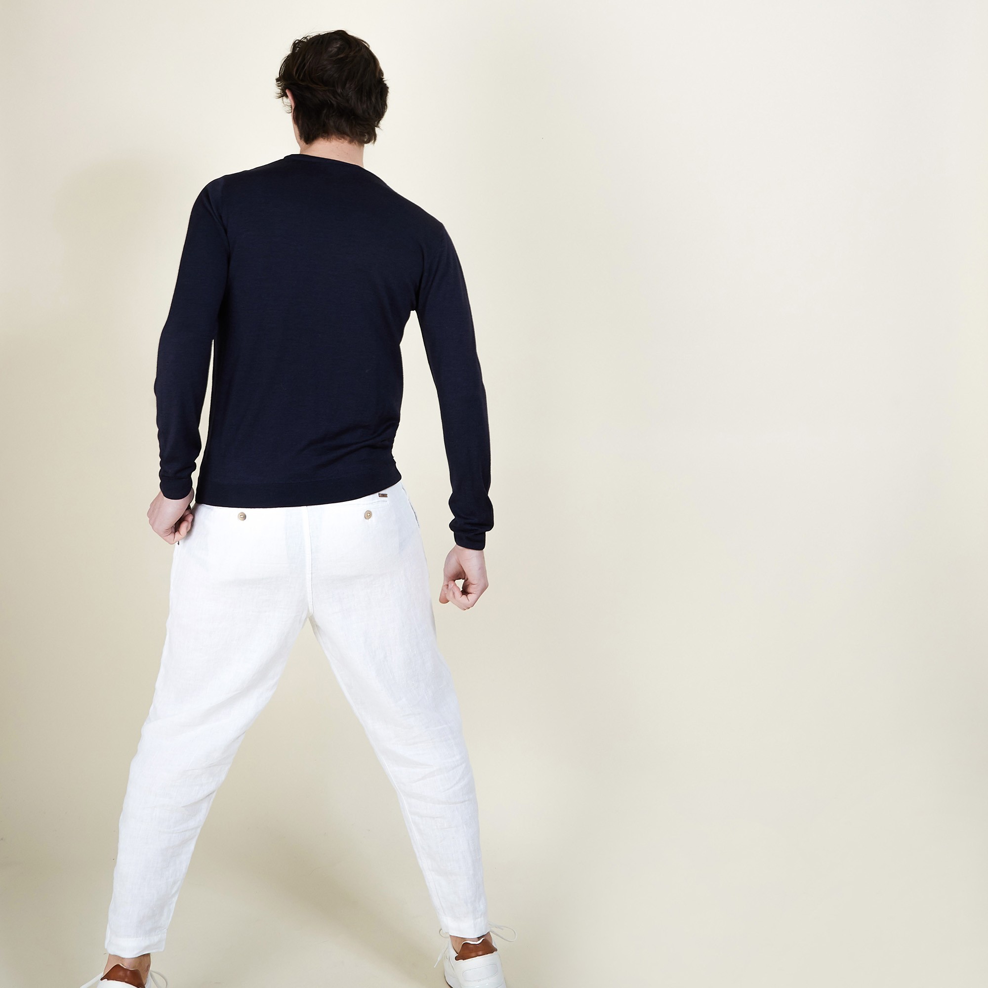 Pull col rond en laine et soie - Barsam 6840 marine - 05 Bleu marine