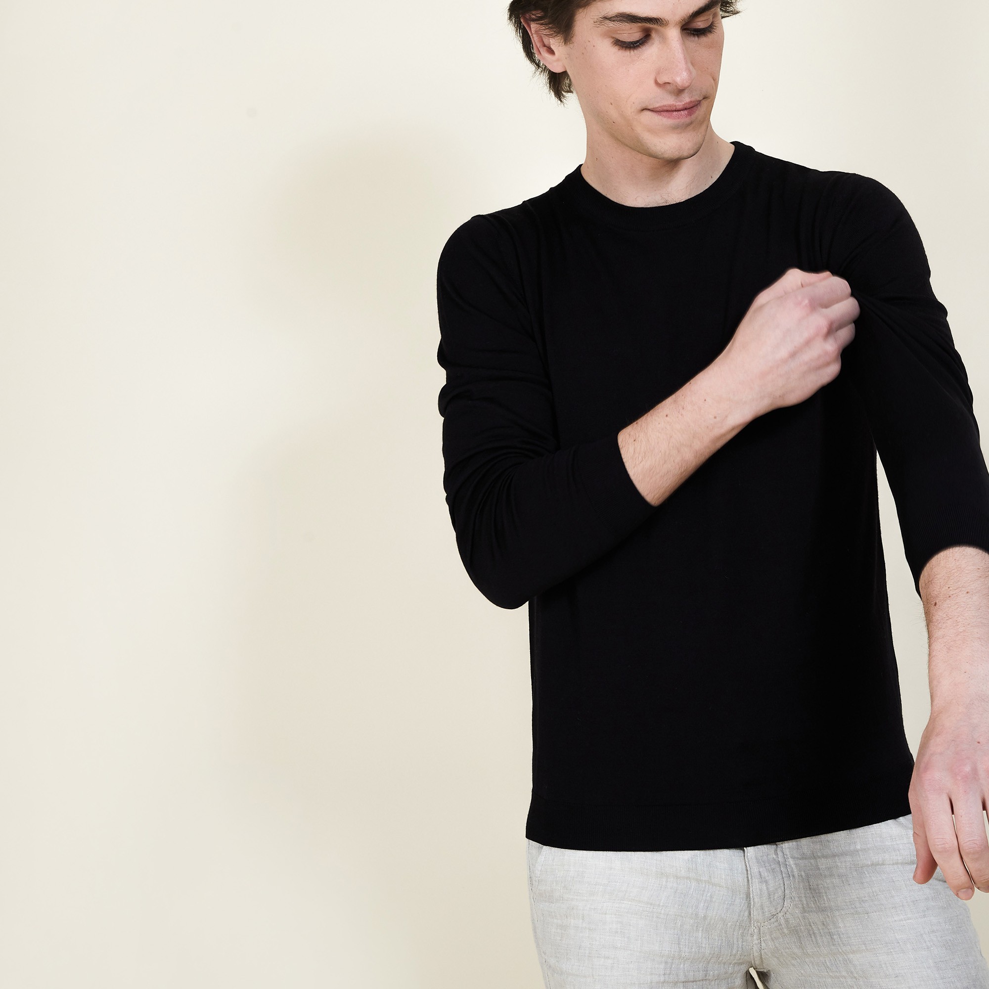 Pull col rond en laine et soie - Barsam 6810 noir - 01 Noir