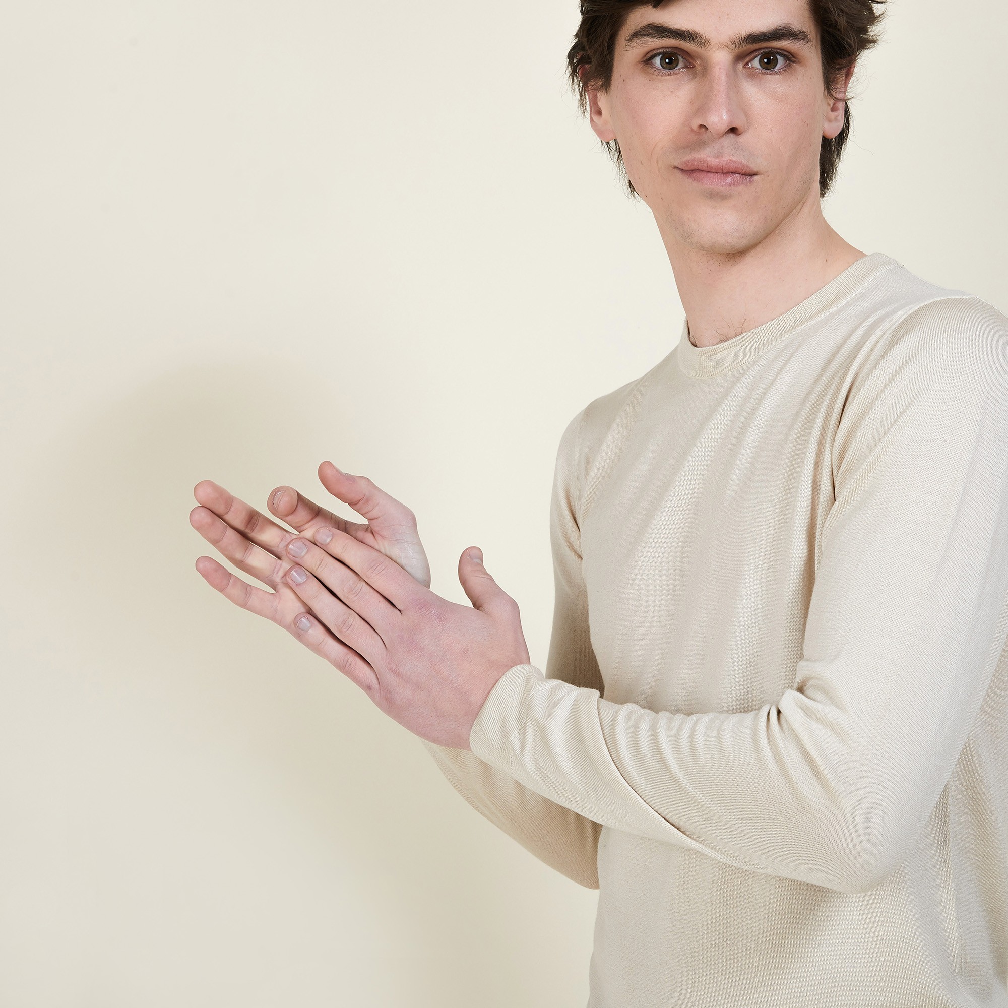 Pull col rond en laine et soie - Barsam 6801 beige - 12 Beige clair
