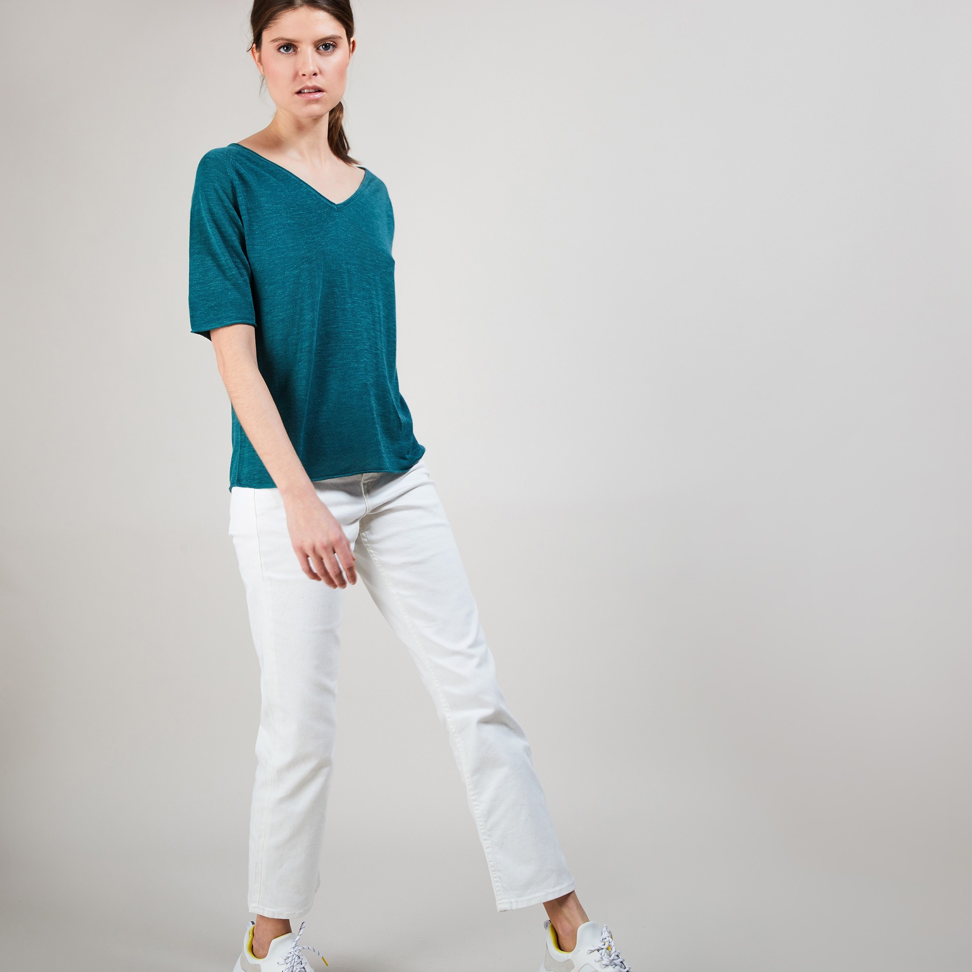 T-shirt en lin manches coudes - Bonbon 6850 meleze - 21 Vert foncé