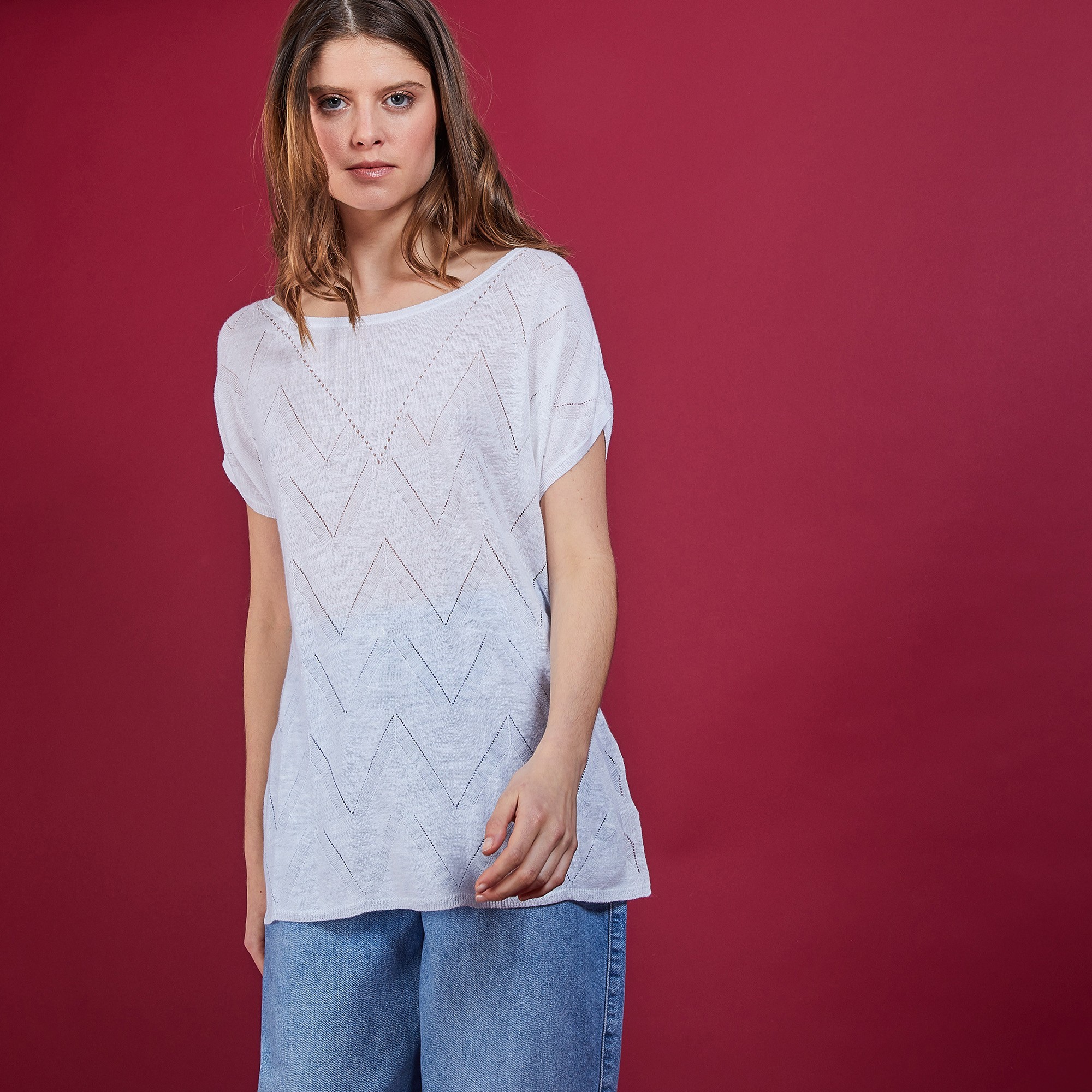 Long T-shirt en lin flammé - Coline 6800 blanc - 02 Blanc