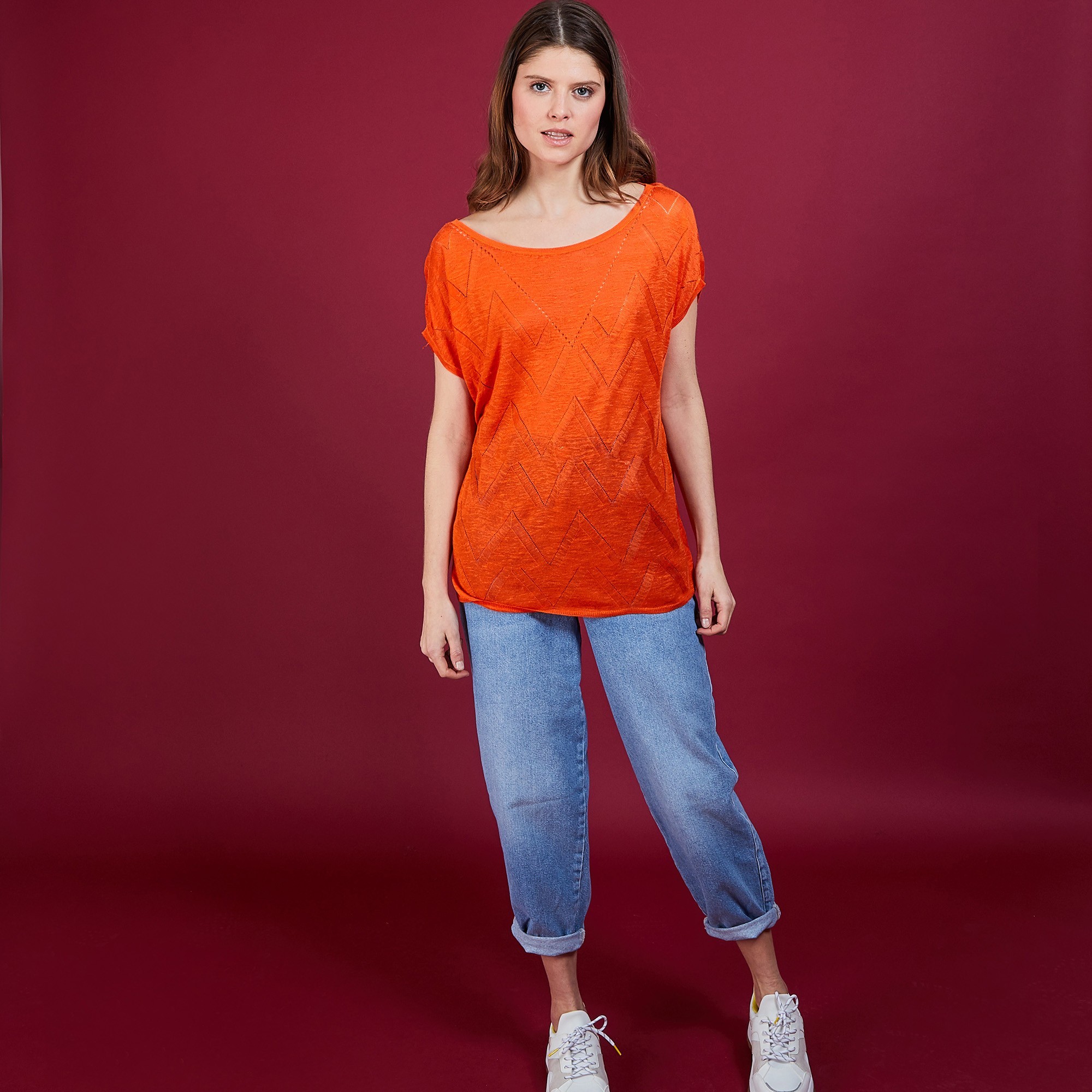 Long T-shirt en lin flammé - Coline 6883 flamine - 15 Orange