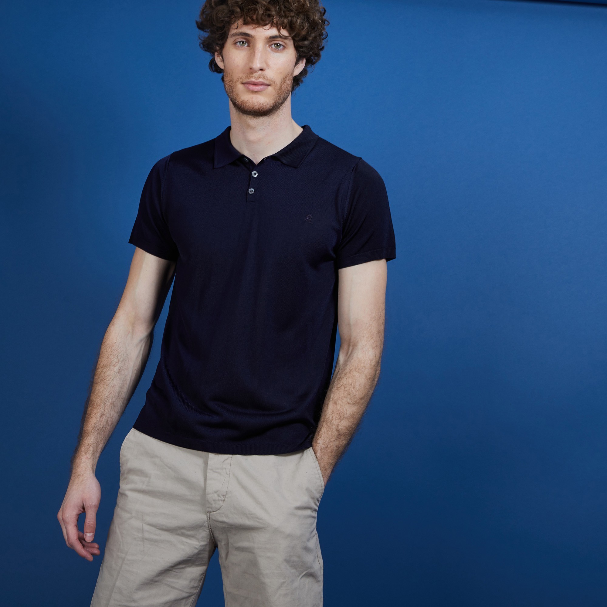 Polo manches courtes en Fil Lumière - Babar 6840 marine - 05 Bleu marine